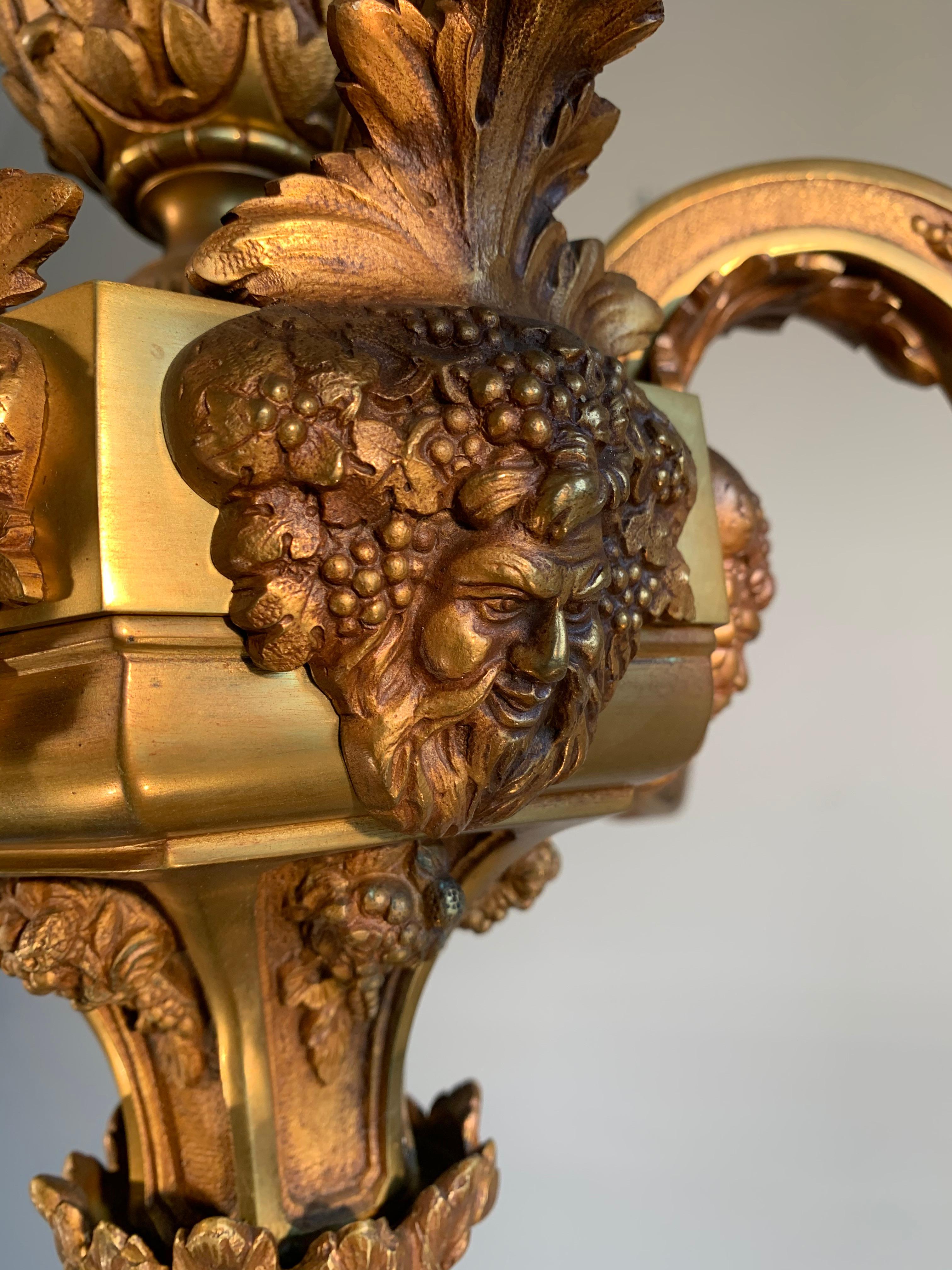 19th Century Antique Mazarin Six Light Gilt Bronze Chandelier with Bacchus God of Wine Masks For Sale