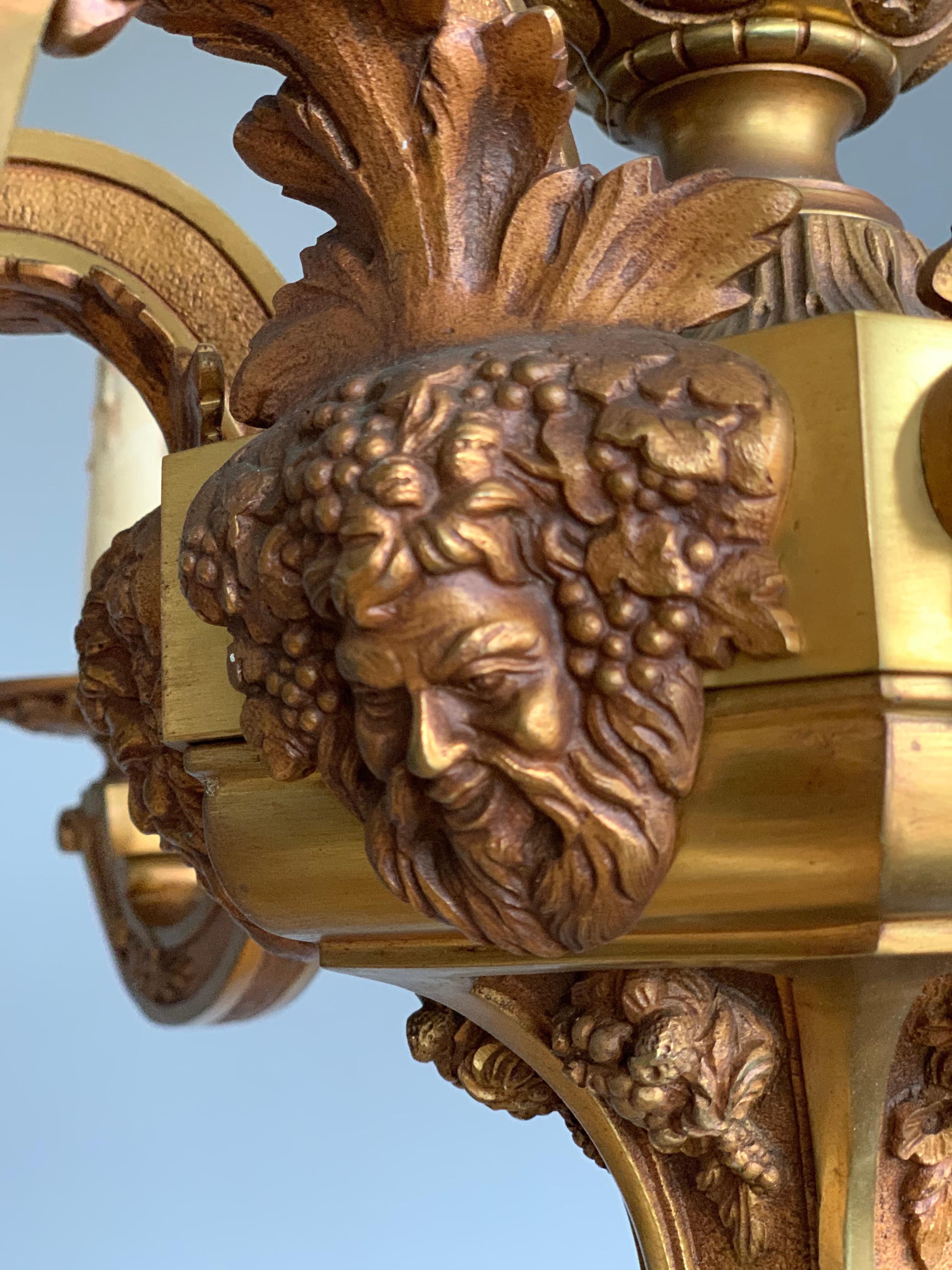 Antique Mazarin Six Light Gilt Bronze Chandelier with Bacchus God of Wine Masks For Sale 1