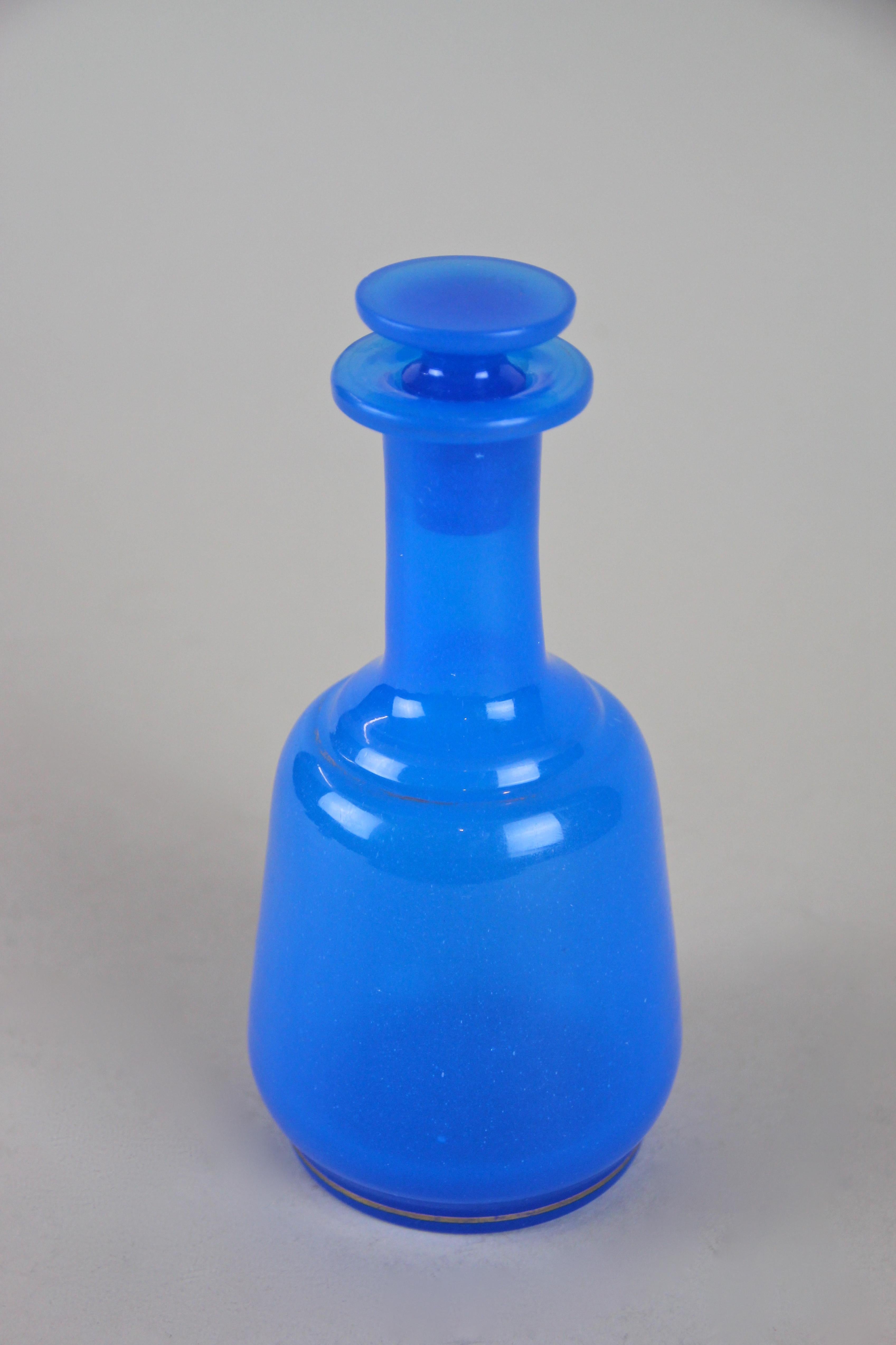 19th Century Sky Blue Glass Bottle Biedermeier Mouth Blown, Austria, circa 1840 7