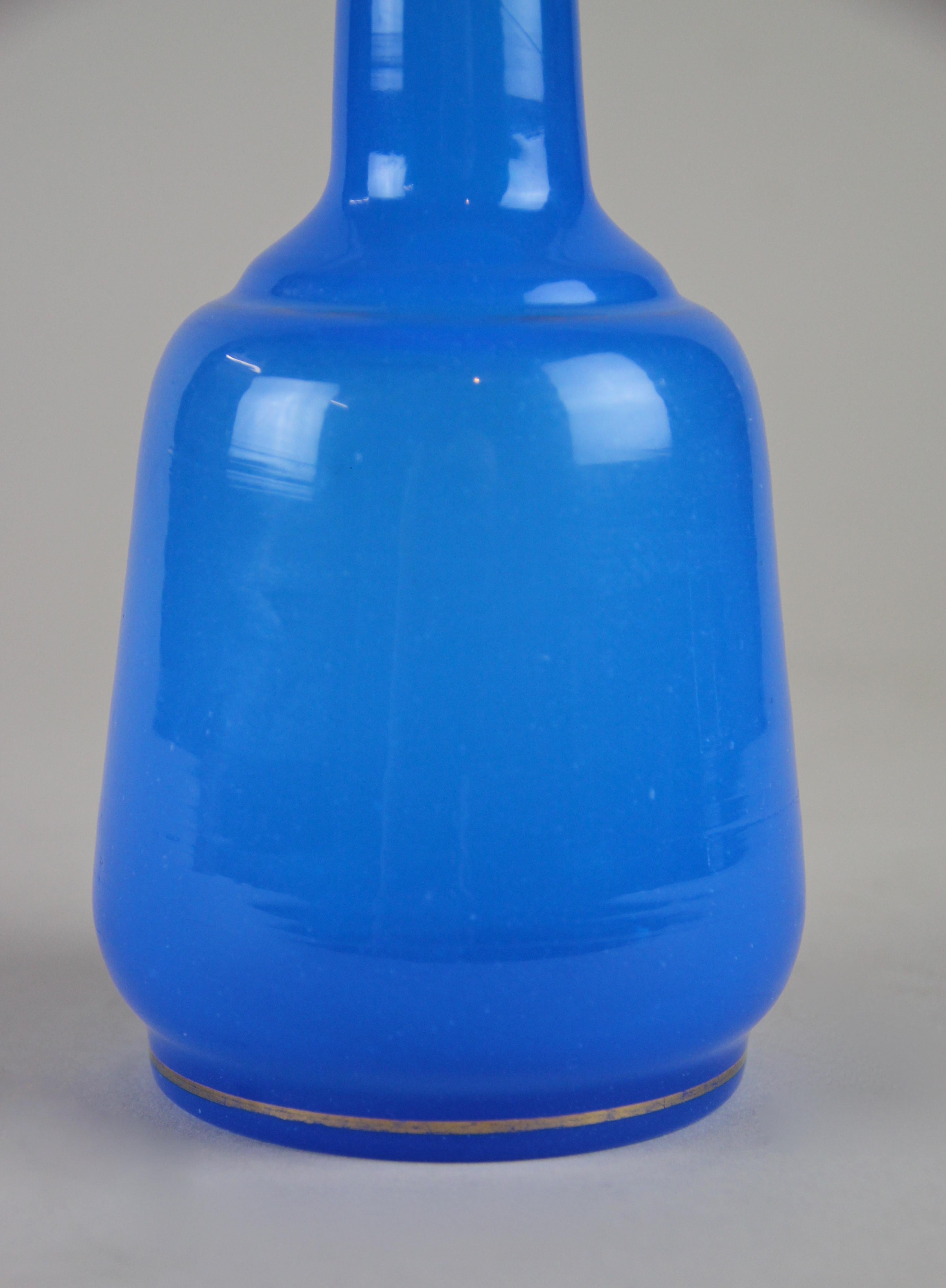 19th Century Sky Blue Glass Bottle Biedermeier Mouth Blown, Austria, circa 1840 9