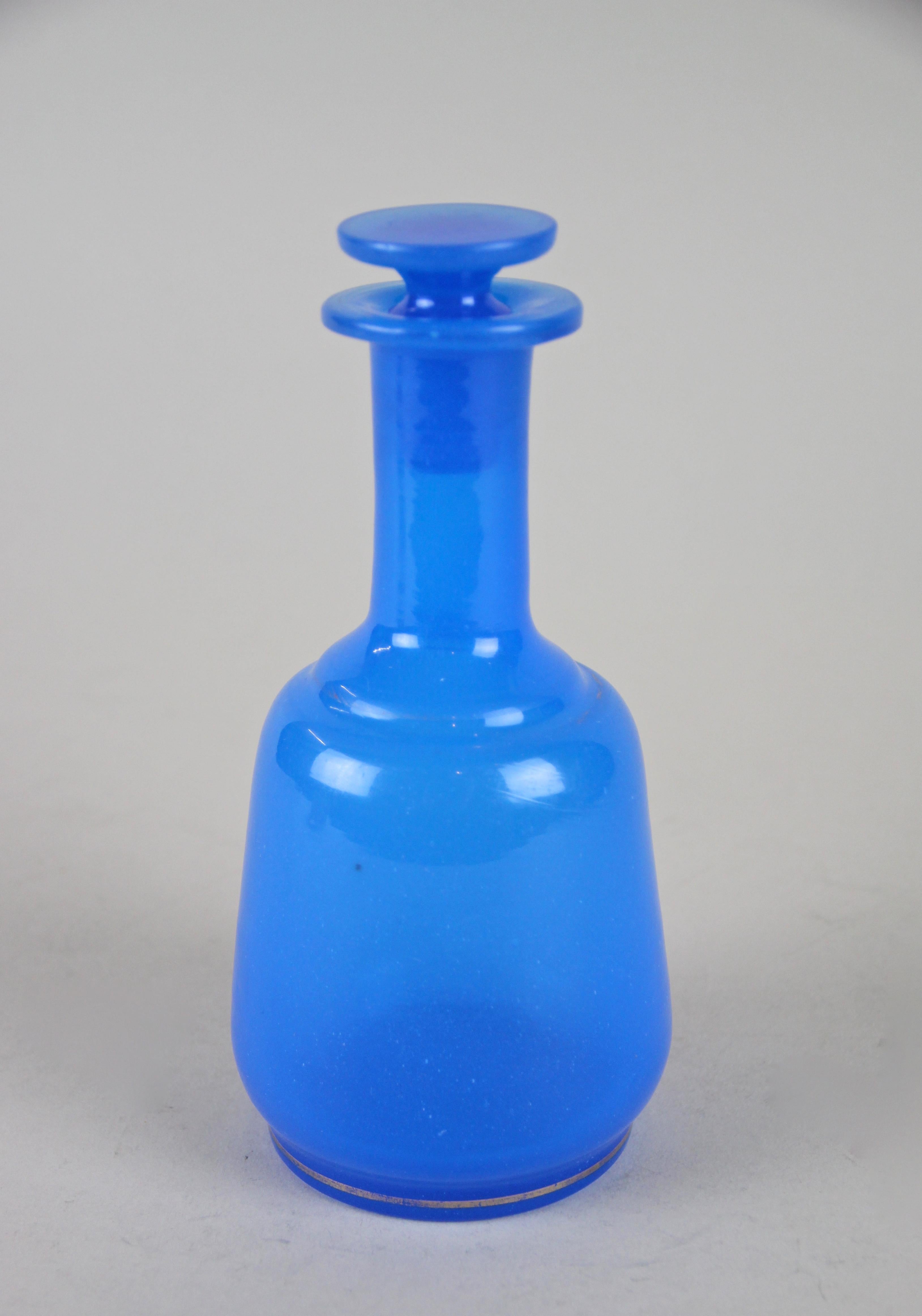 19th Century Sky Blue Glass Bottle Biedermeier Mouth Blown, Austria, circa 1840 1