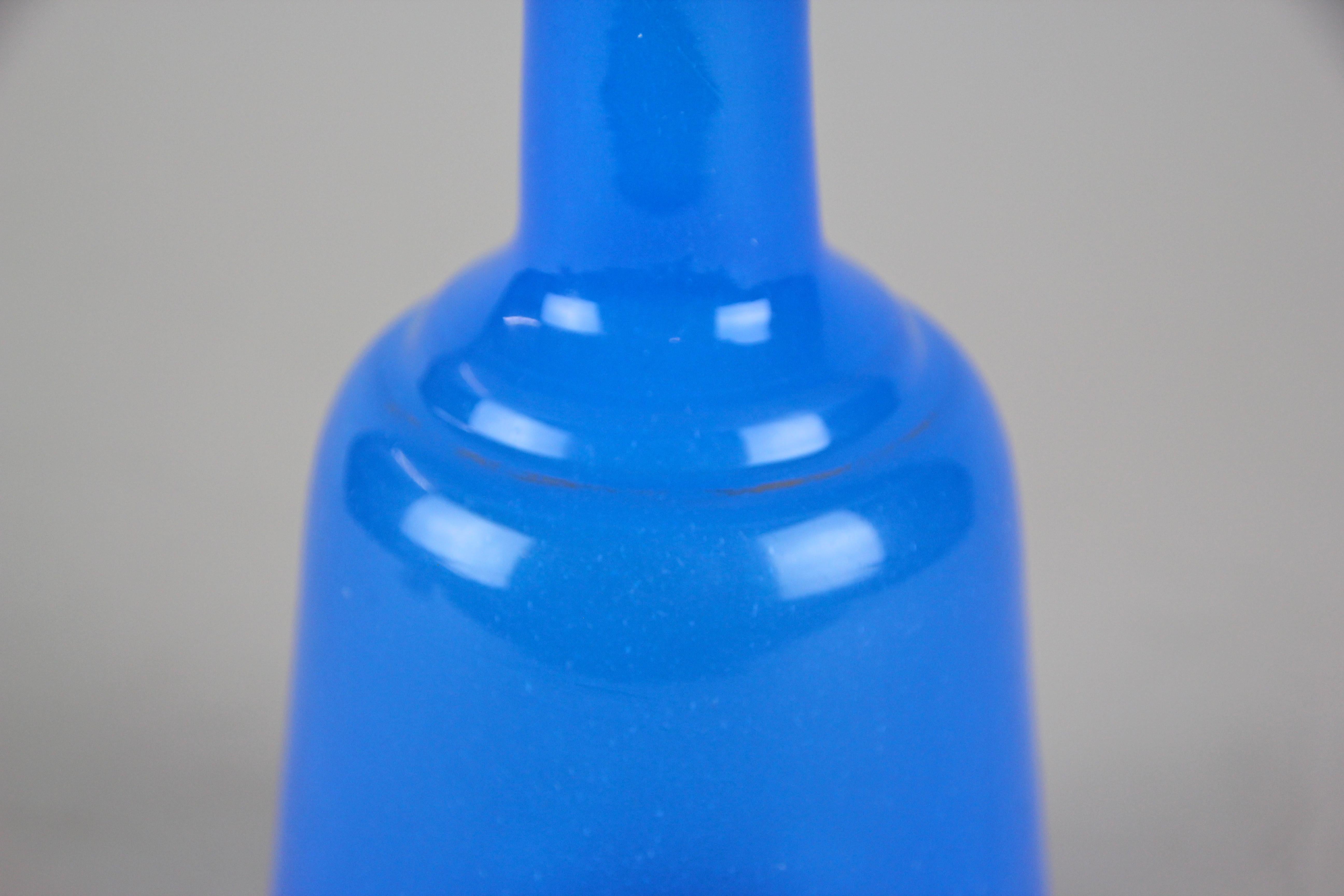 19th Century Sky Blue Glass Bottle Biedermeier Mouth Blown, Austria, circa 1840 3