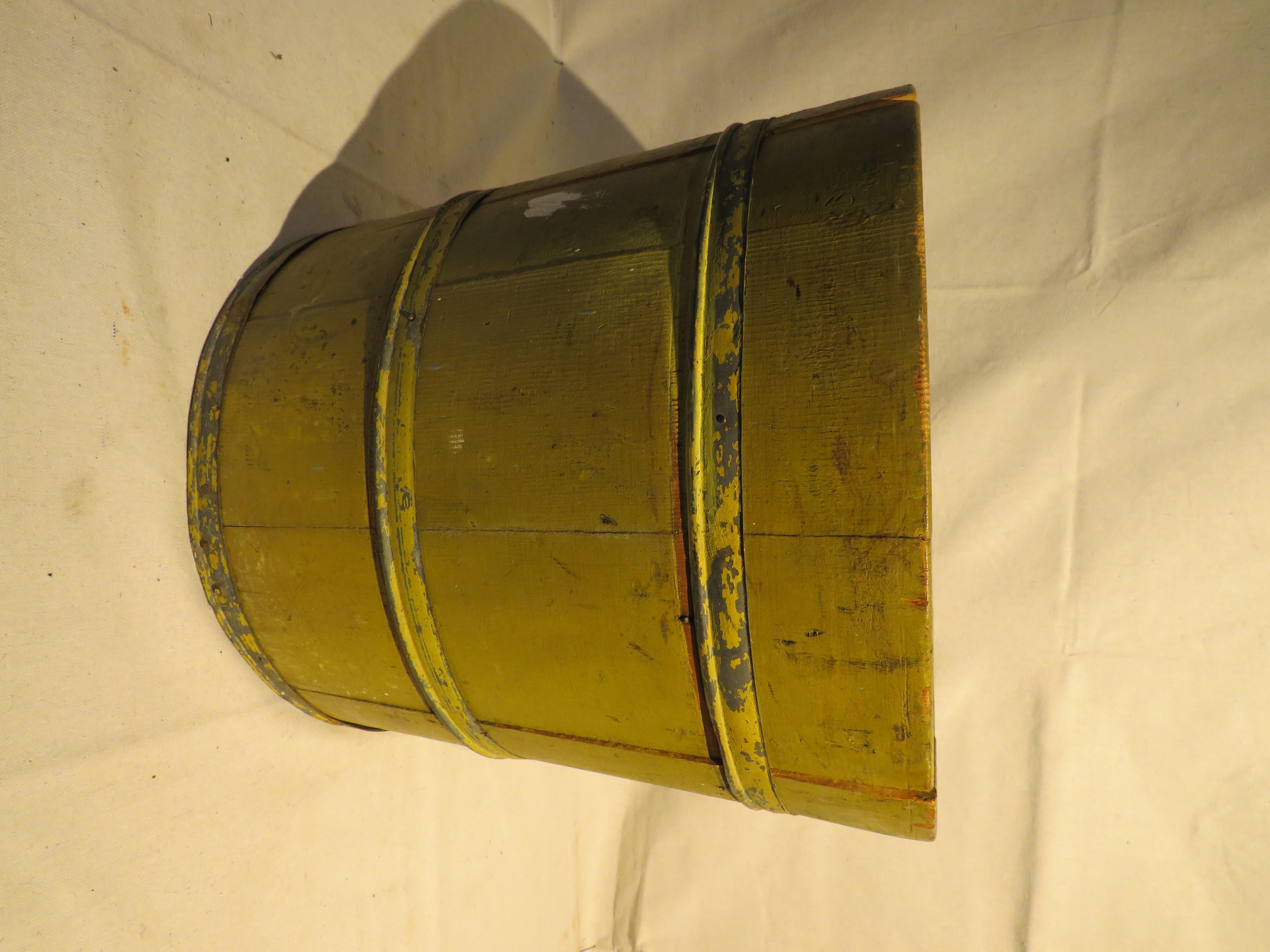 19th Century Slat Bucket in Yellow Paint For Sale 1