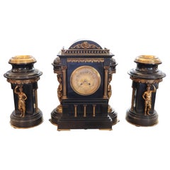 19th Century Slate Neo Classical Garniture Clock Set  Dimensions : Clock - 17"