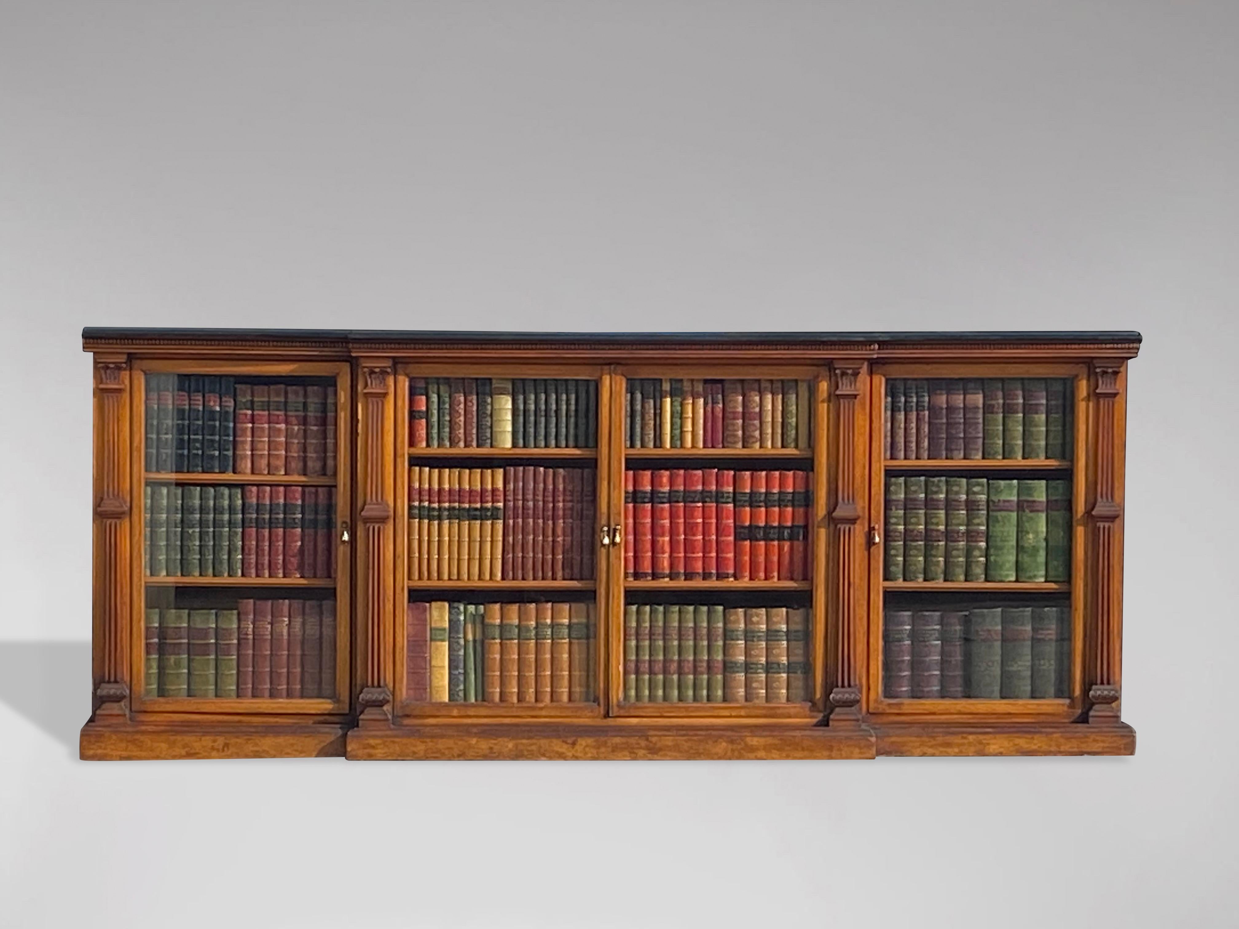 19th Century Slate Topped Oak Low Breakfront Bookcase 2