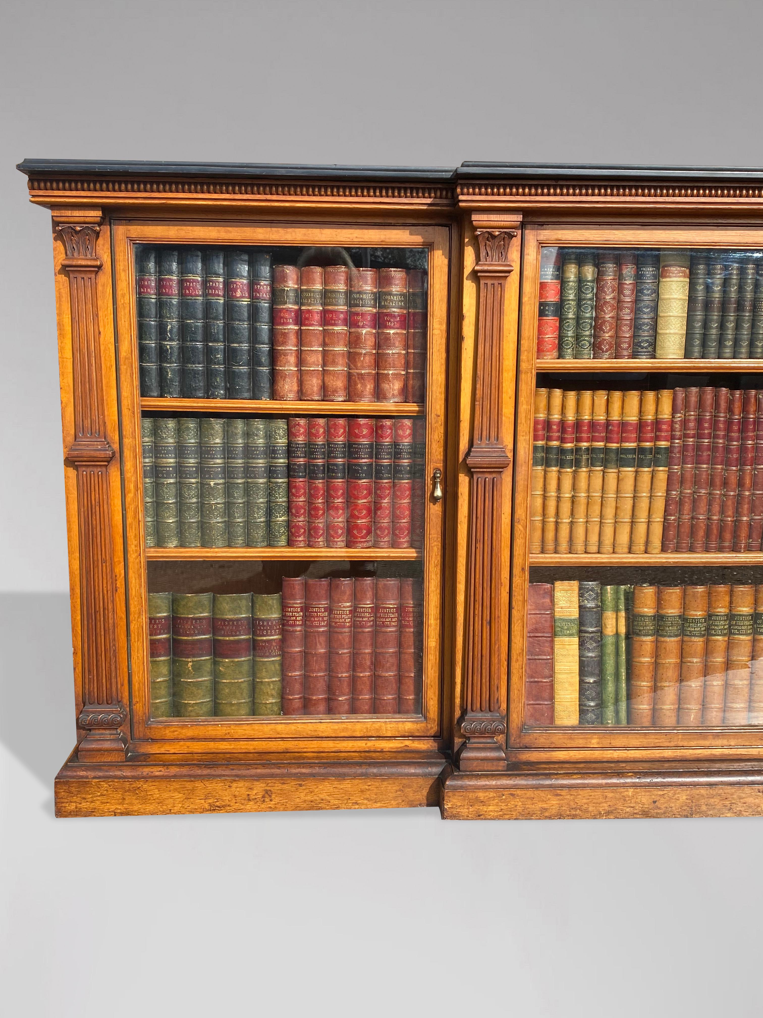 Early Victorian 19th Century Slate Topped Oak Low Breakfront Bookcase
