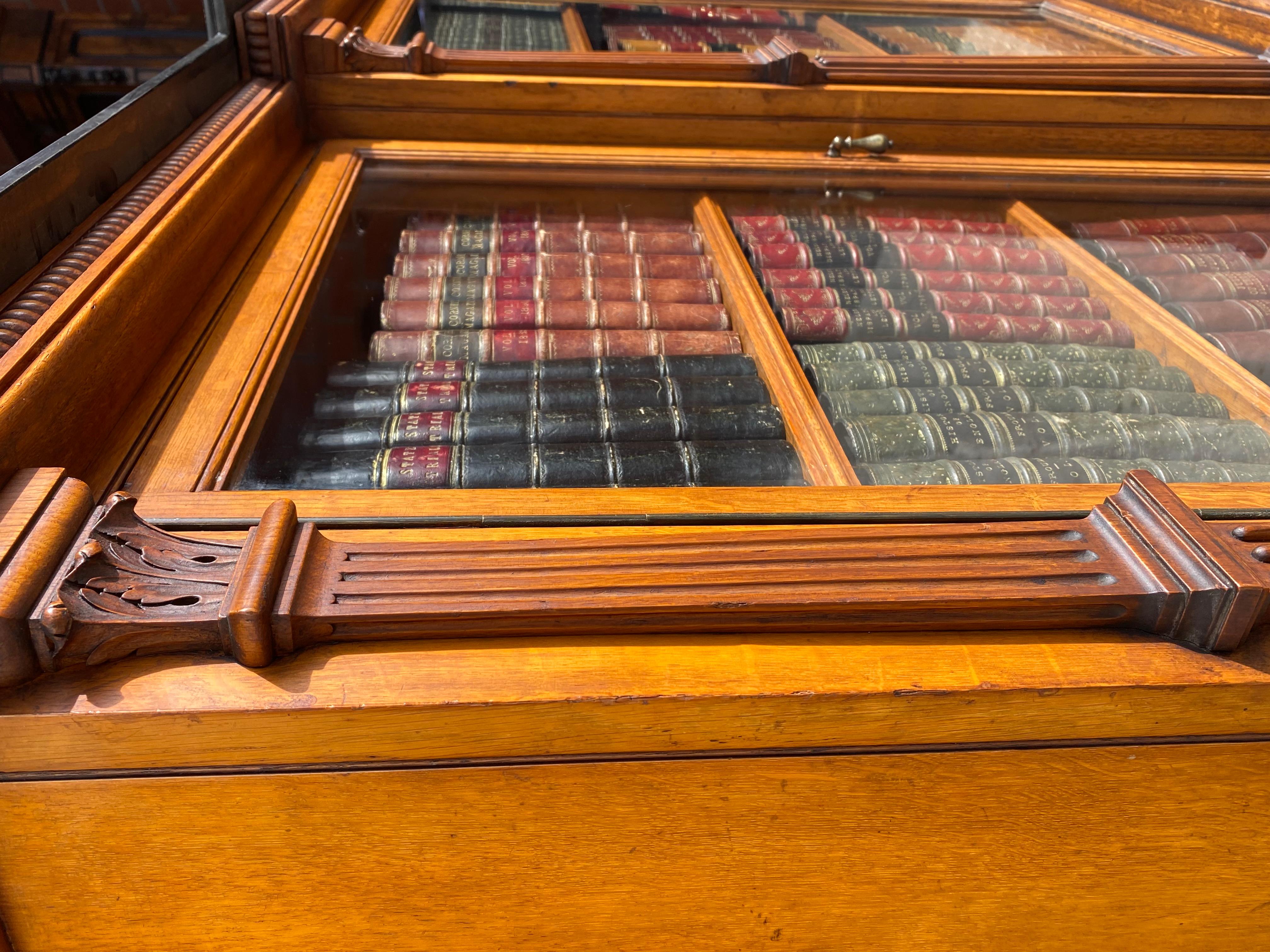 British 19th Century Slate Topped Oak Low Breakfront Bookcase