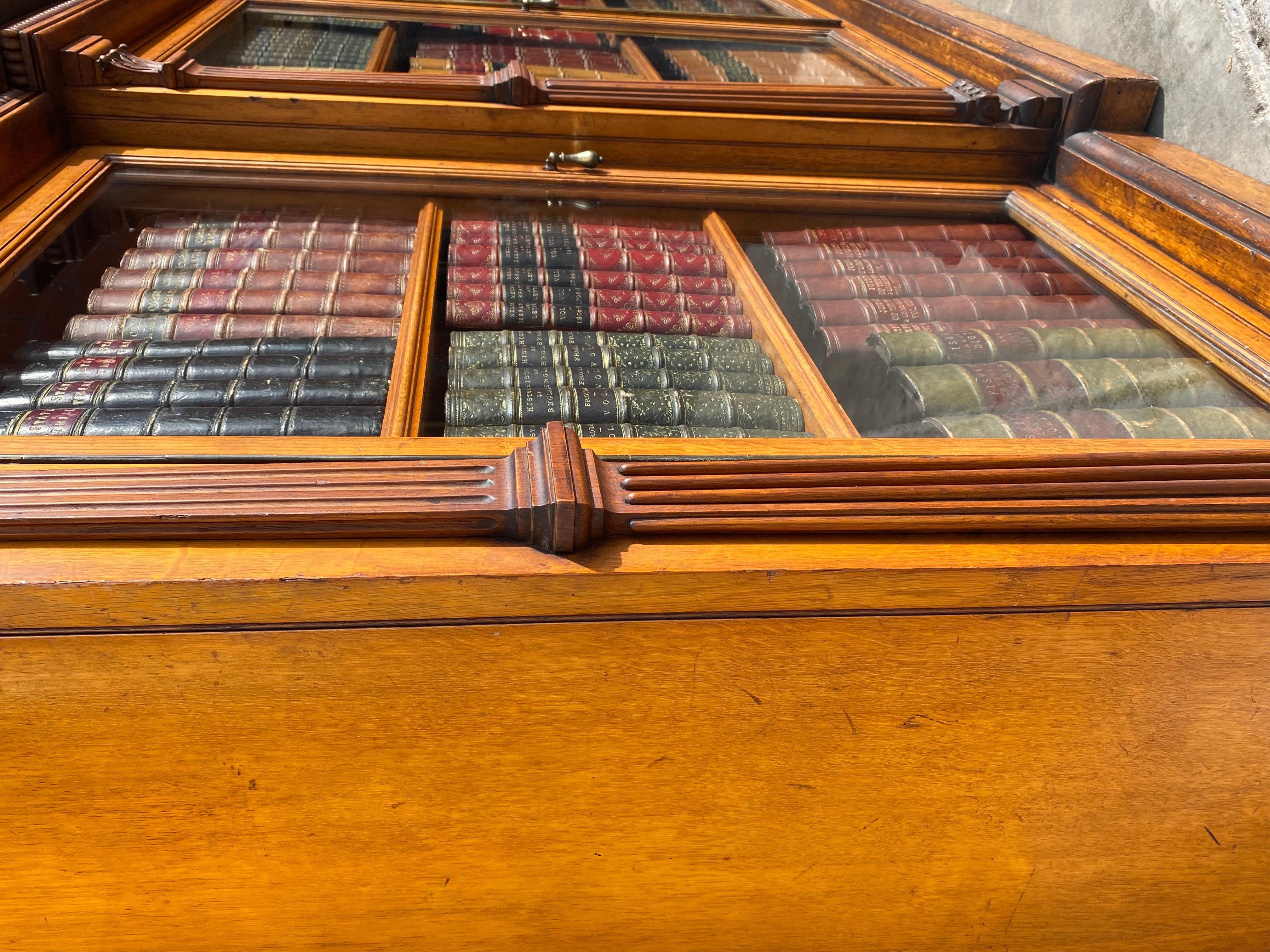 Hand-Crafted 19th Century Slate Topped Oak Low Breakfront Bookcase