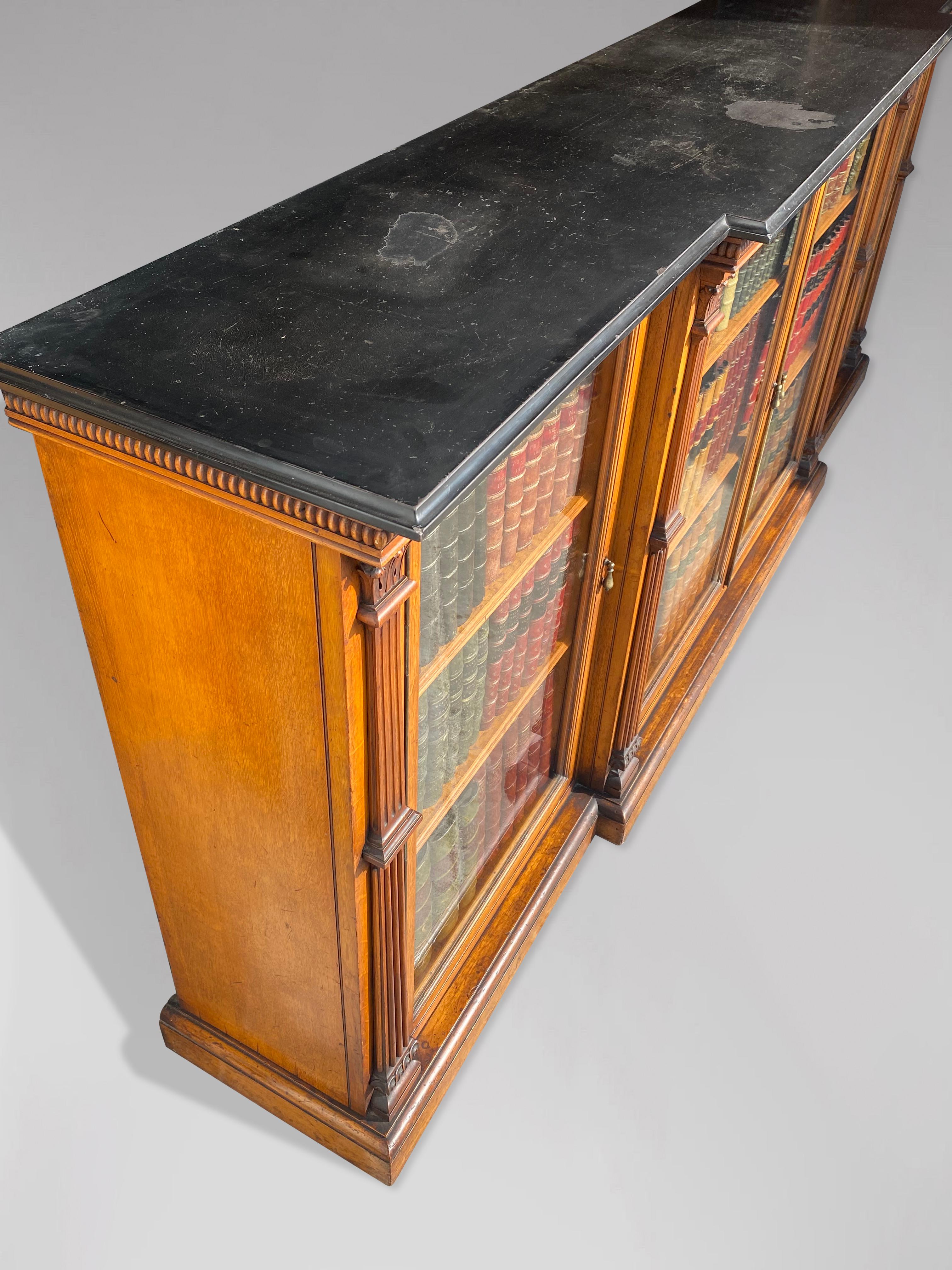 19th Century Slate Topped Oak Low Breakfront Bookcase 1