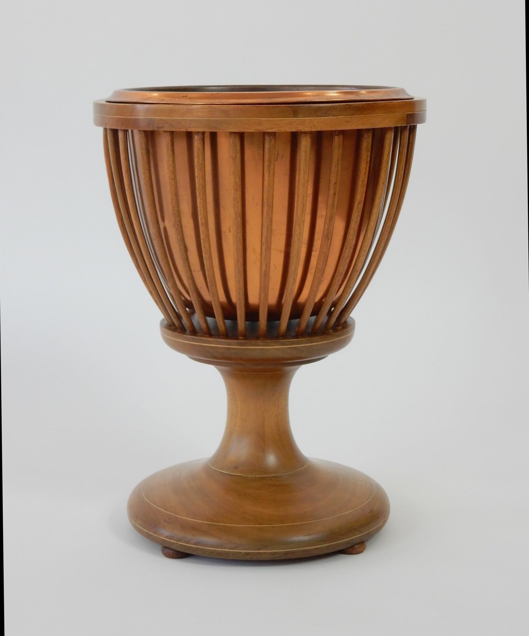 19th Century Slatted Inlaid Mahogany and Copper Jardinièr Planter For Sale 5