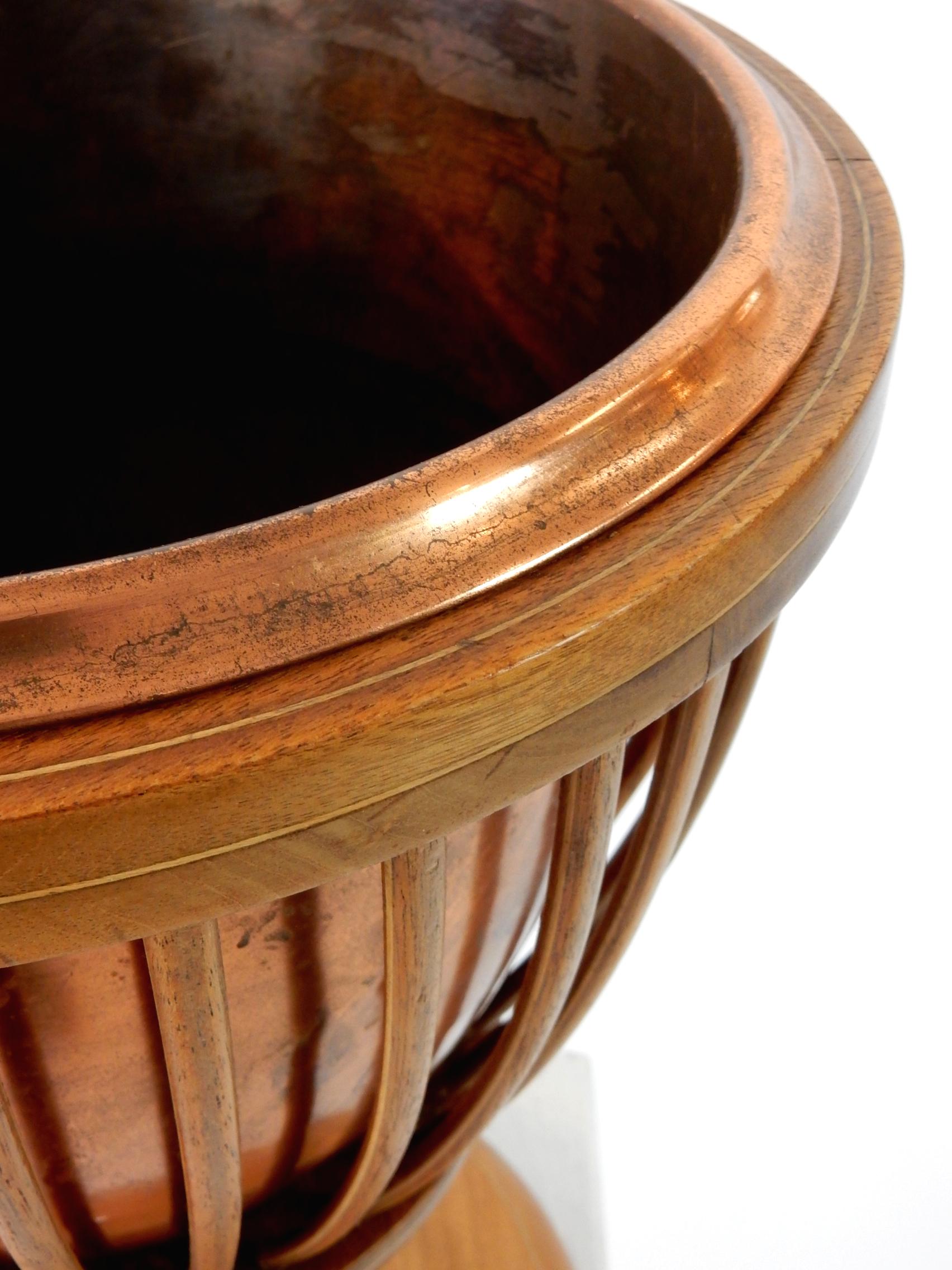 19th Century Slatted Inlaid Mahogany and Copper Jardinièr Planter For Sale 1