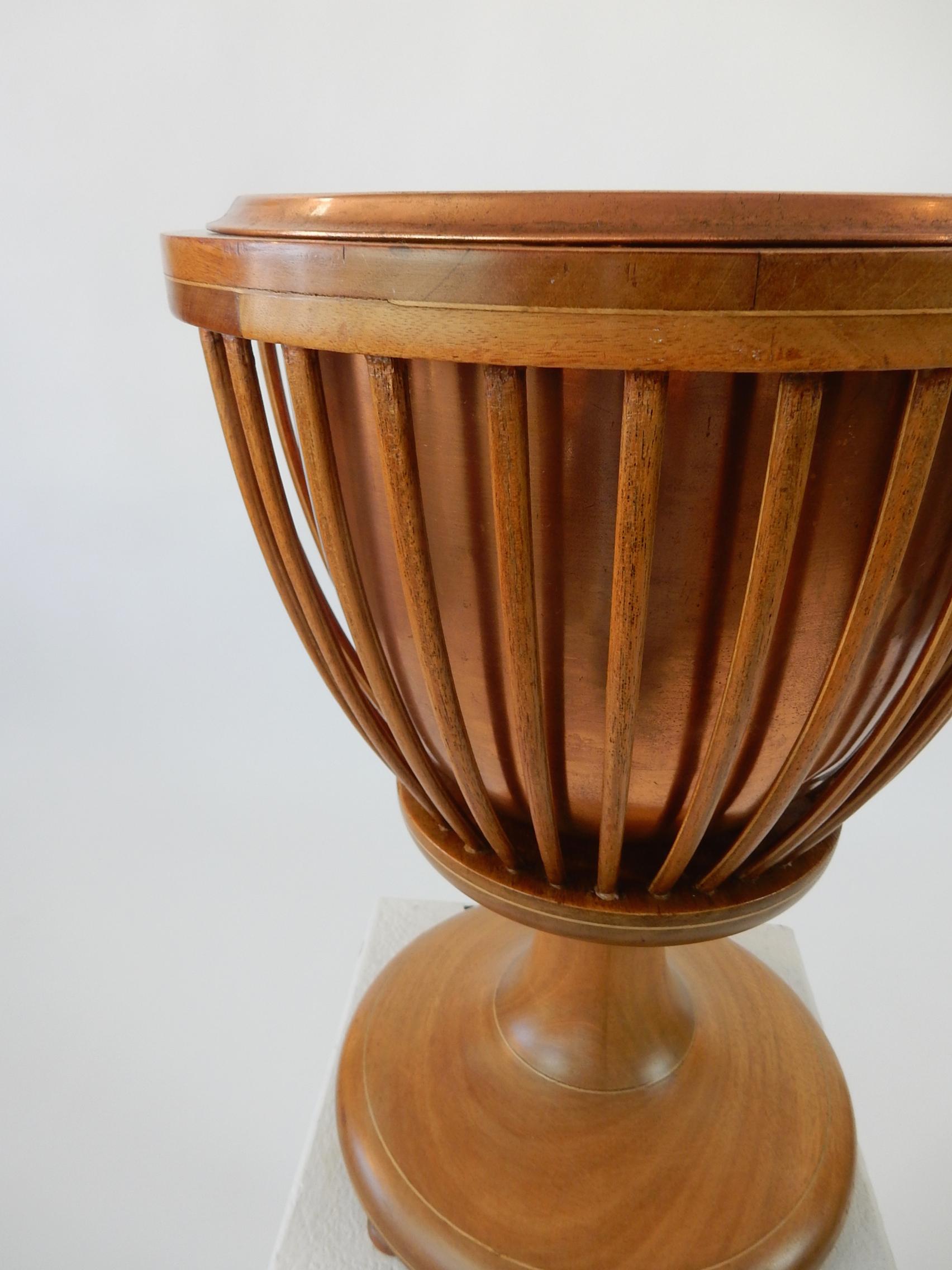 19th Century Slatted Inlaid Mahogany and Copper Jardinièr Planter For Sale 3