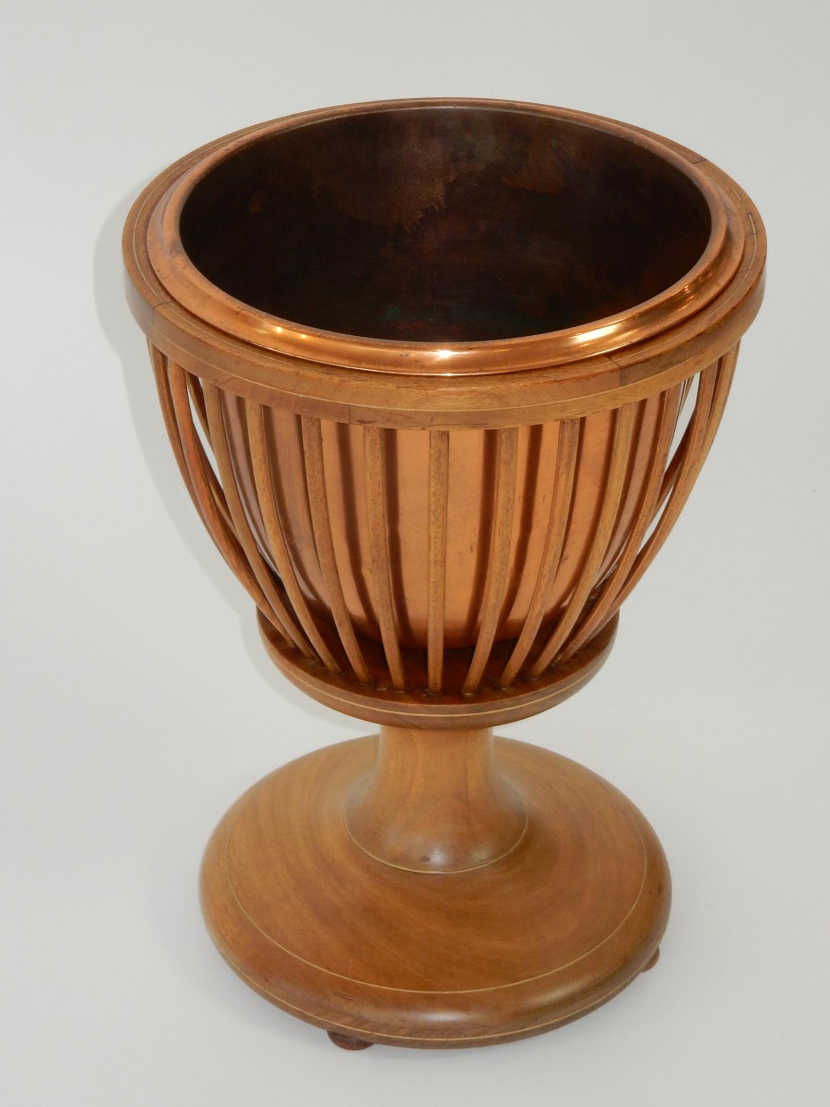 19th Century Slatted Inlaid Mahogany and Copper Jardinièr Planter For Sale 4