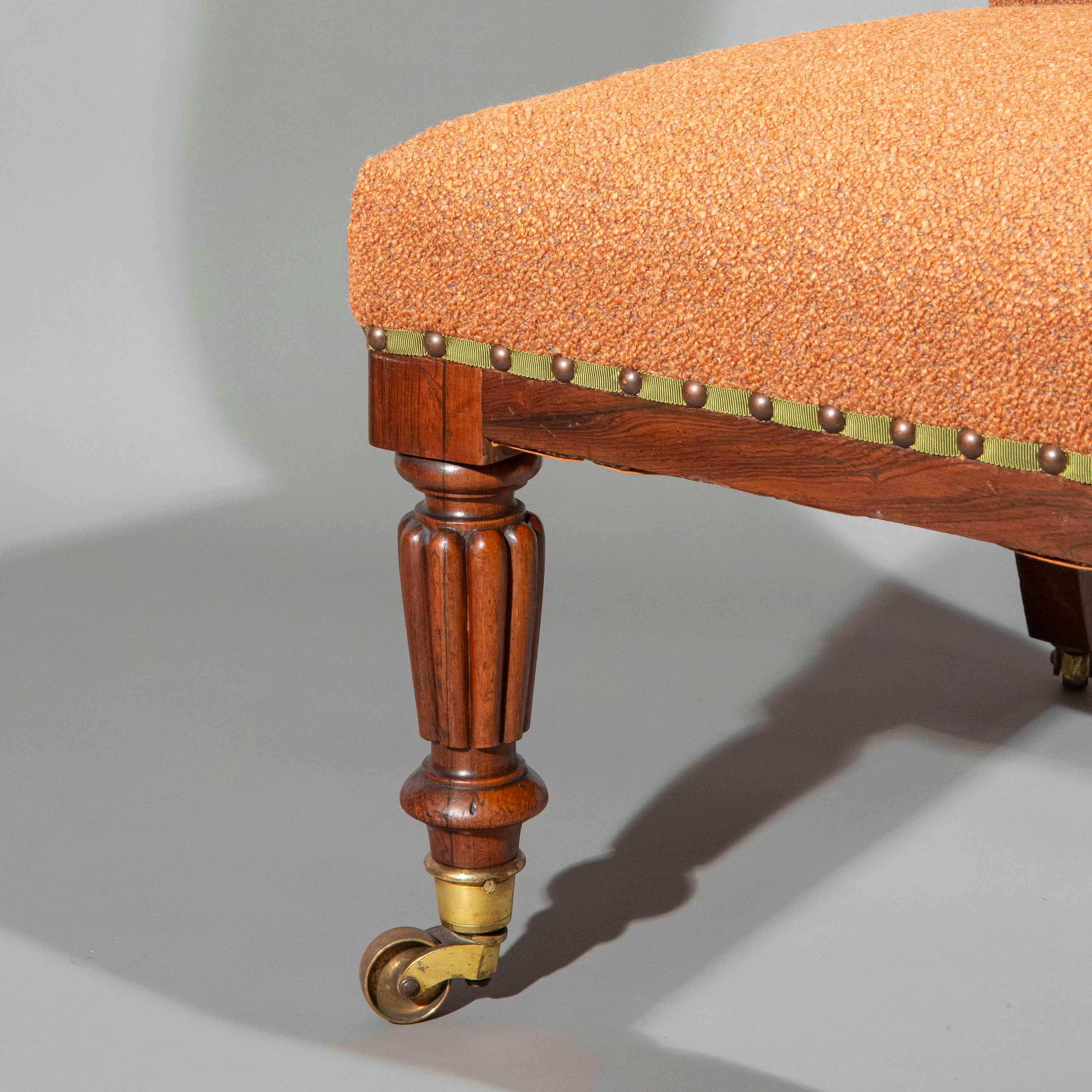 A very rare, superb quality early 19th century, Regency period slipper chair, or cocktail chair; very smart and comfy, newly recovered in the super-chic C&C Milano 100% wool Italian textile, exquisitely finished to perfection with patinated bronze