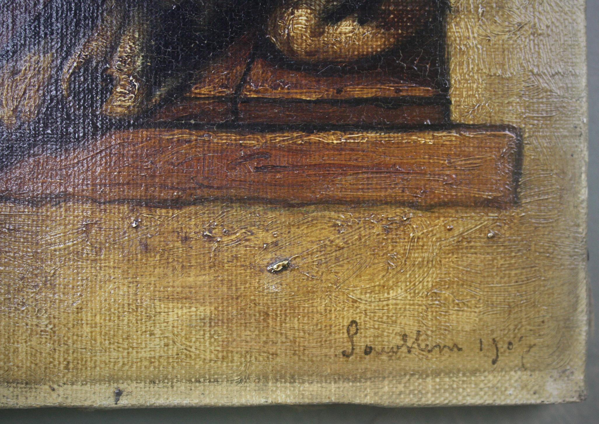 20th Century 19th Century Slumbering Pooch Oil on Canvas 1907 Manner of Edwin Landseer