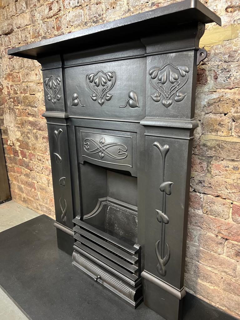Blackened 20th Century Cast Iron Fireplace Combination  For Sale