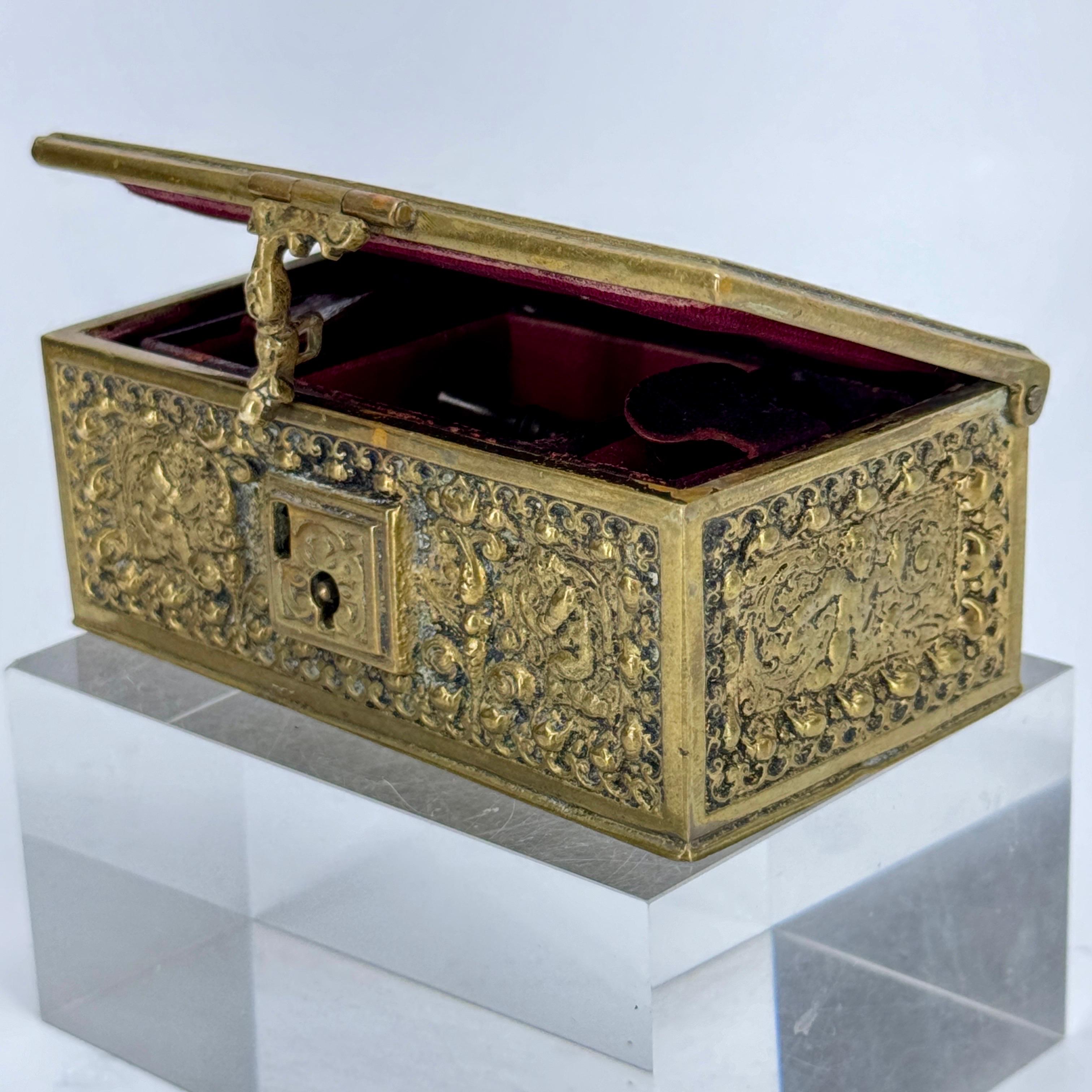 Brass 19th Century Small Baroque Gilt Bronze Jewelry Box For Sale