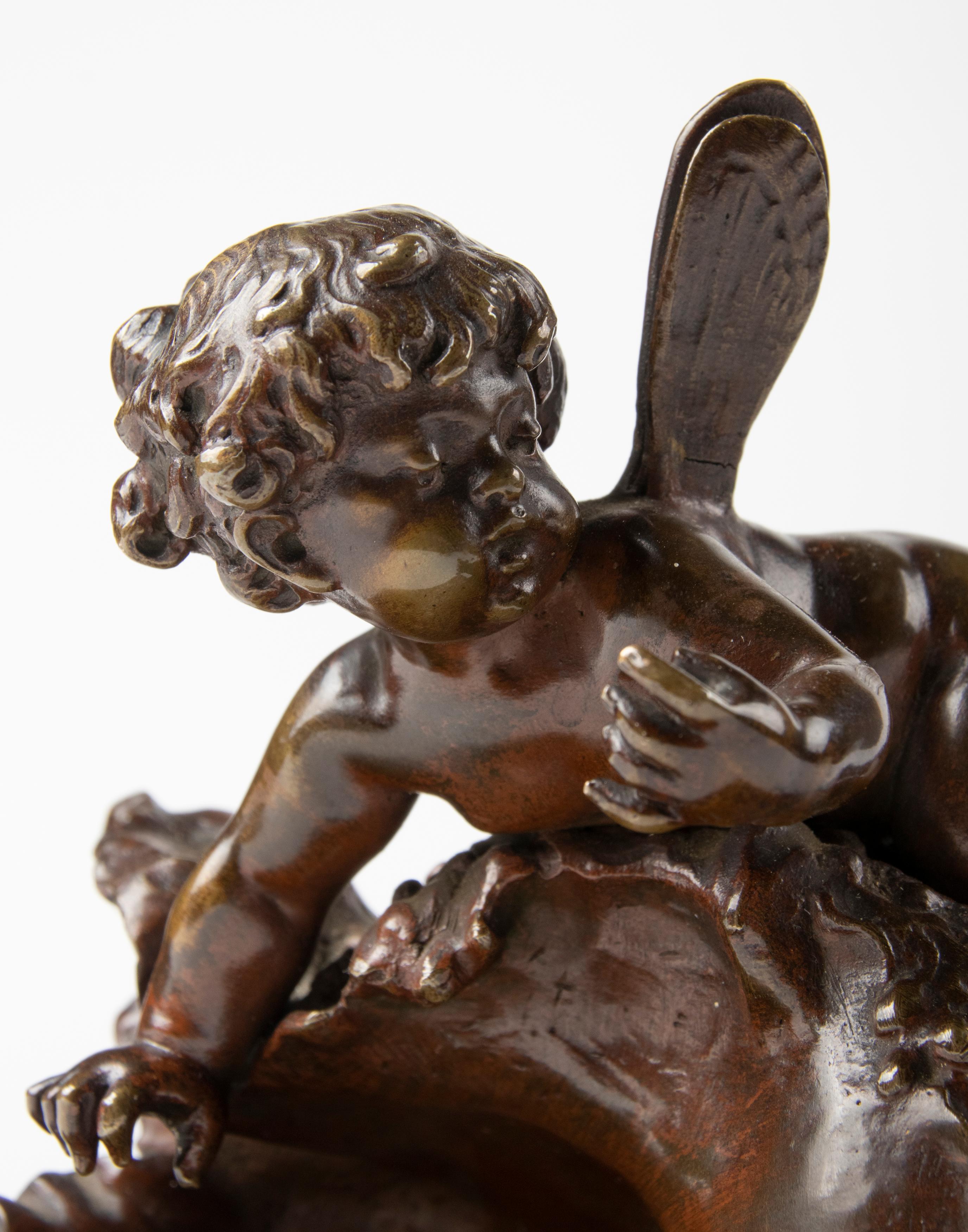 19th Century Small Bronze Statuette of a Putti by Auguste Moreau For Sale 9