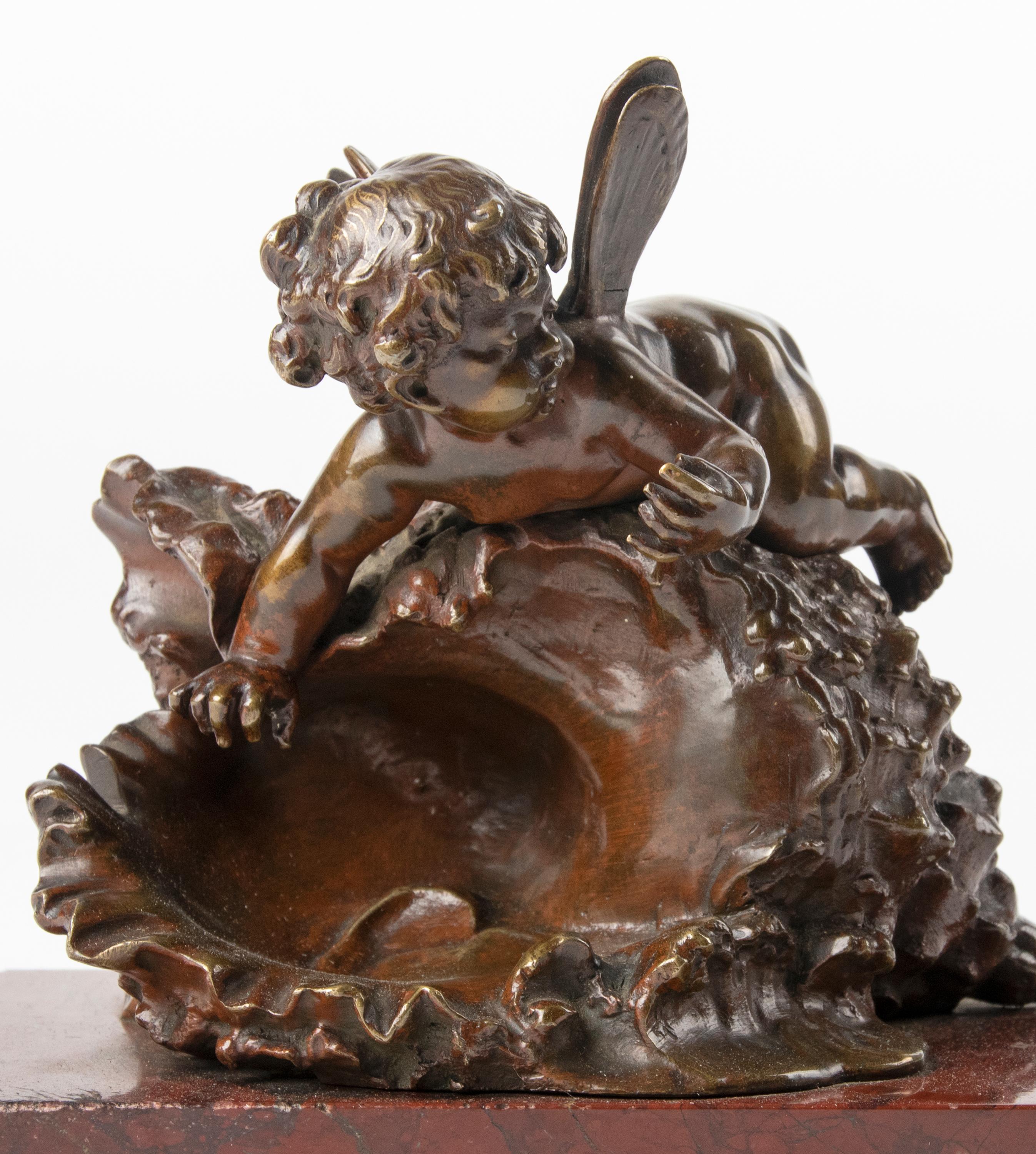 19th Century Small Bronze Statuette of a Putti by Auguste Moreau For Sale 11