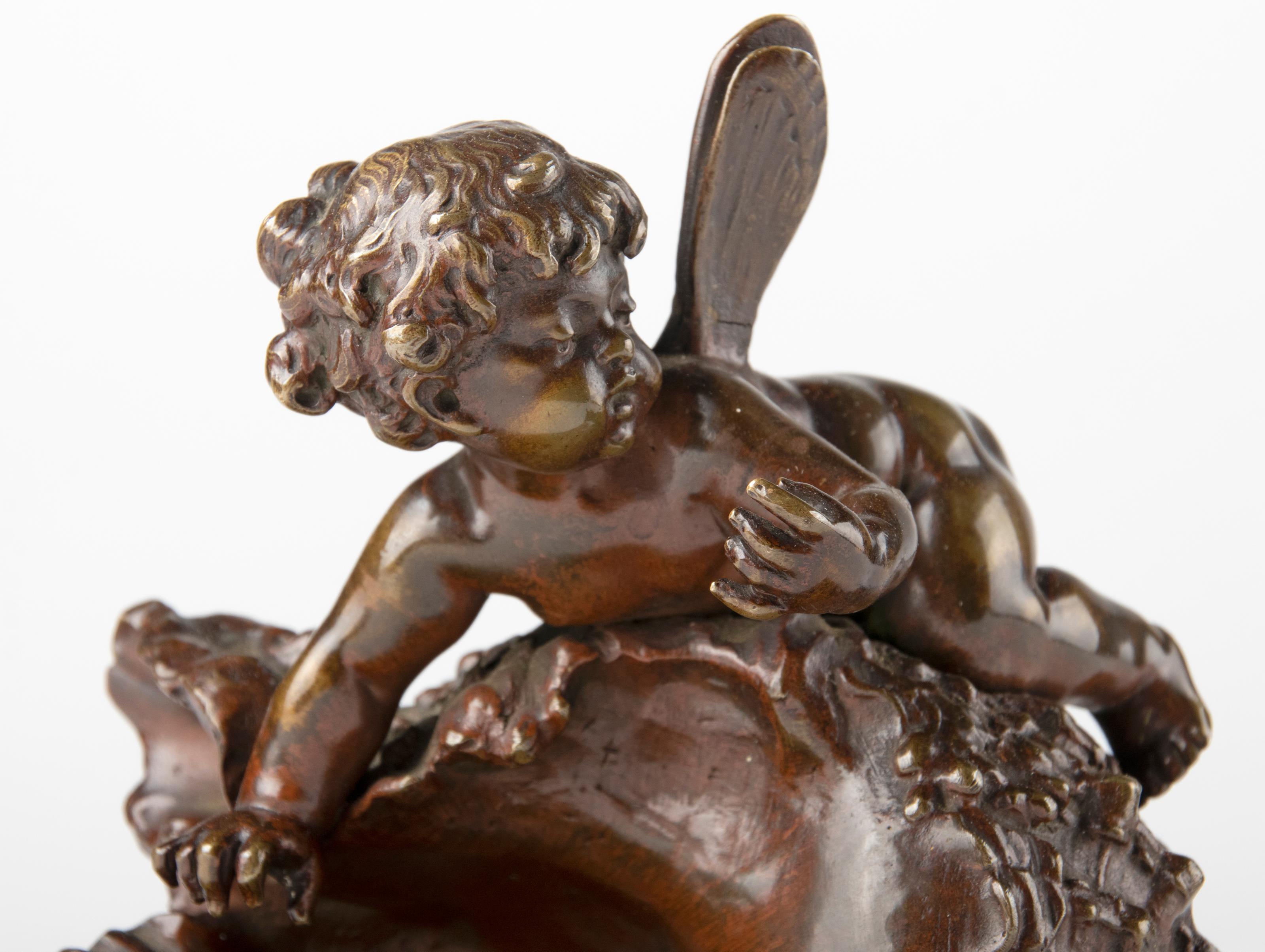 French 19th Century Small Bronze Statuette of a Putti by Auguste Moreau For Sale