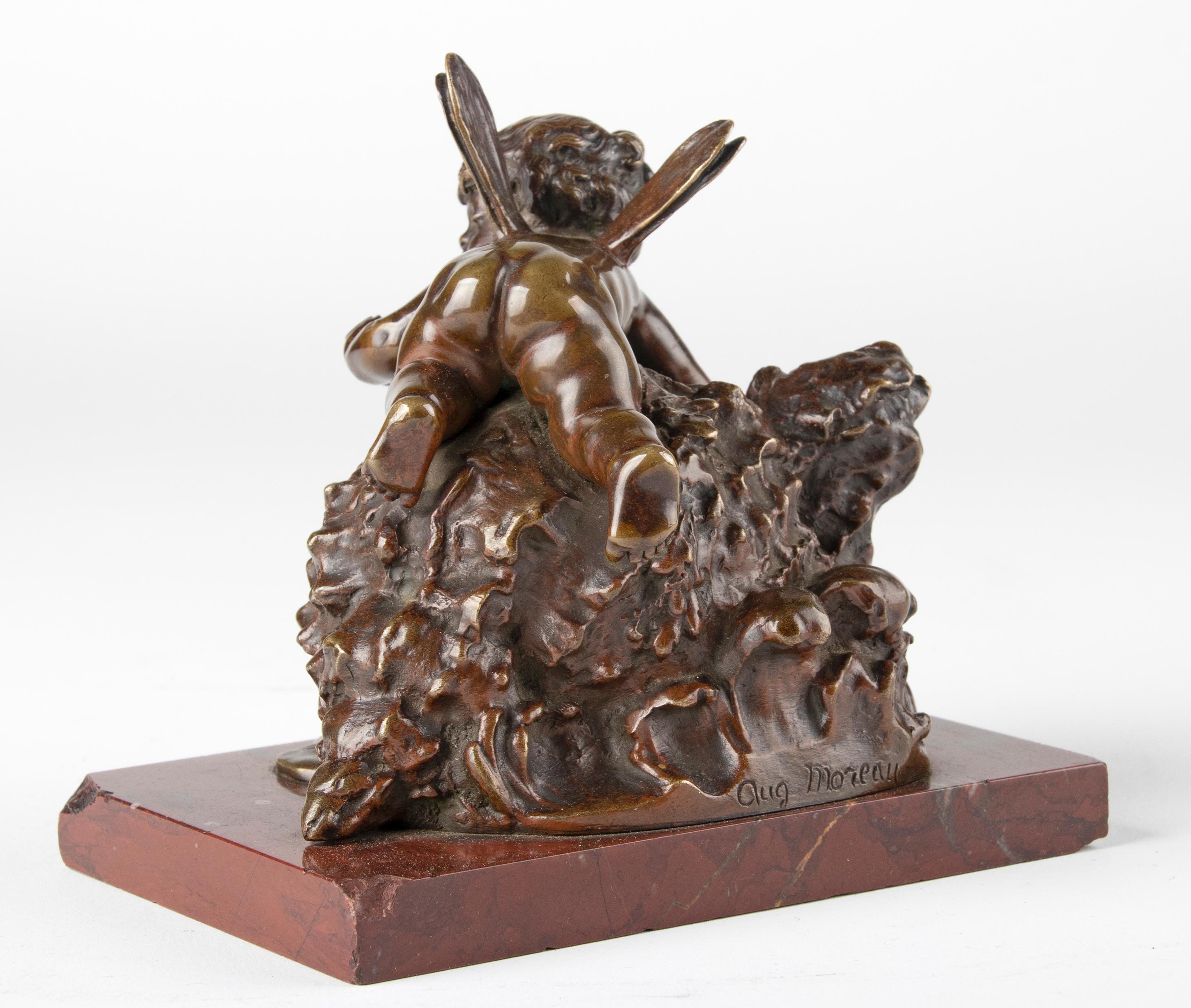 Late 19th Century 19th Century Small Bronze Statuette of a Putti by Auguste Moreau For Sale