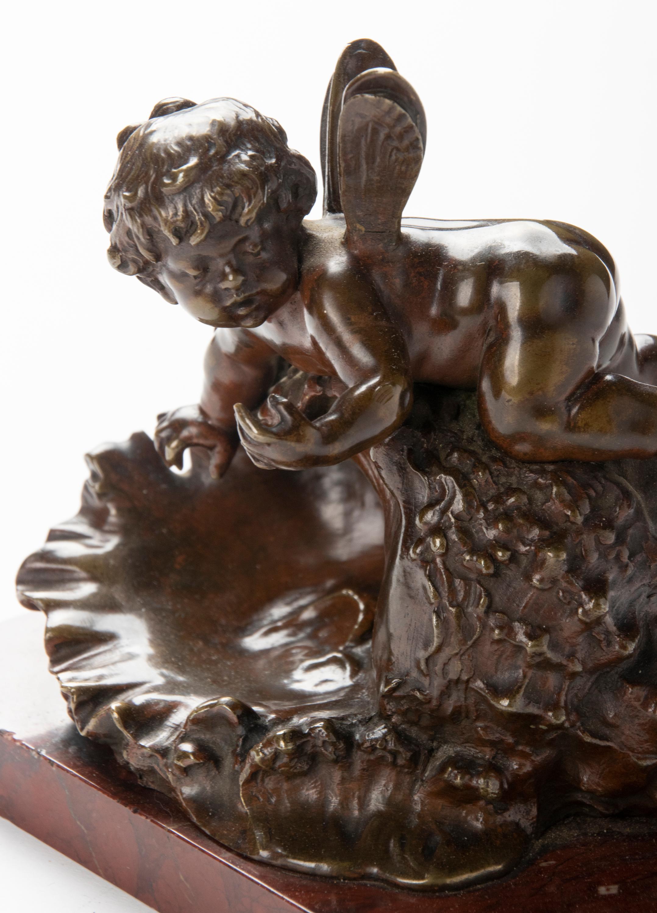 19th Century Small Bronze Statuette of a Putti by Auguste Moreau For Sale 2