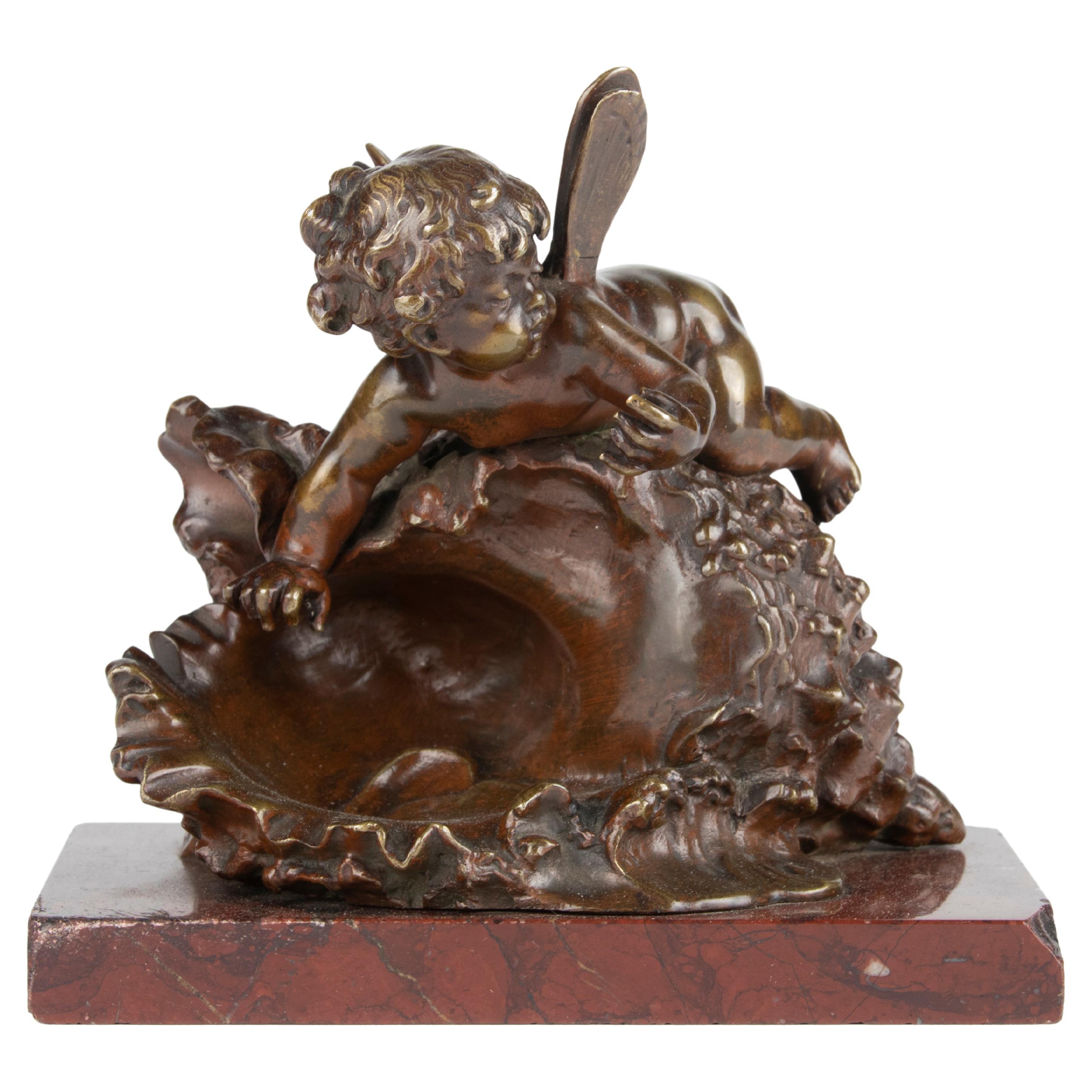 19th Century Small Bronze Statuette of a Putti by Auguste Moreau For Sale