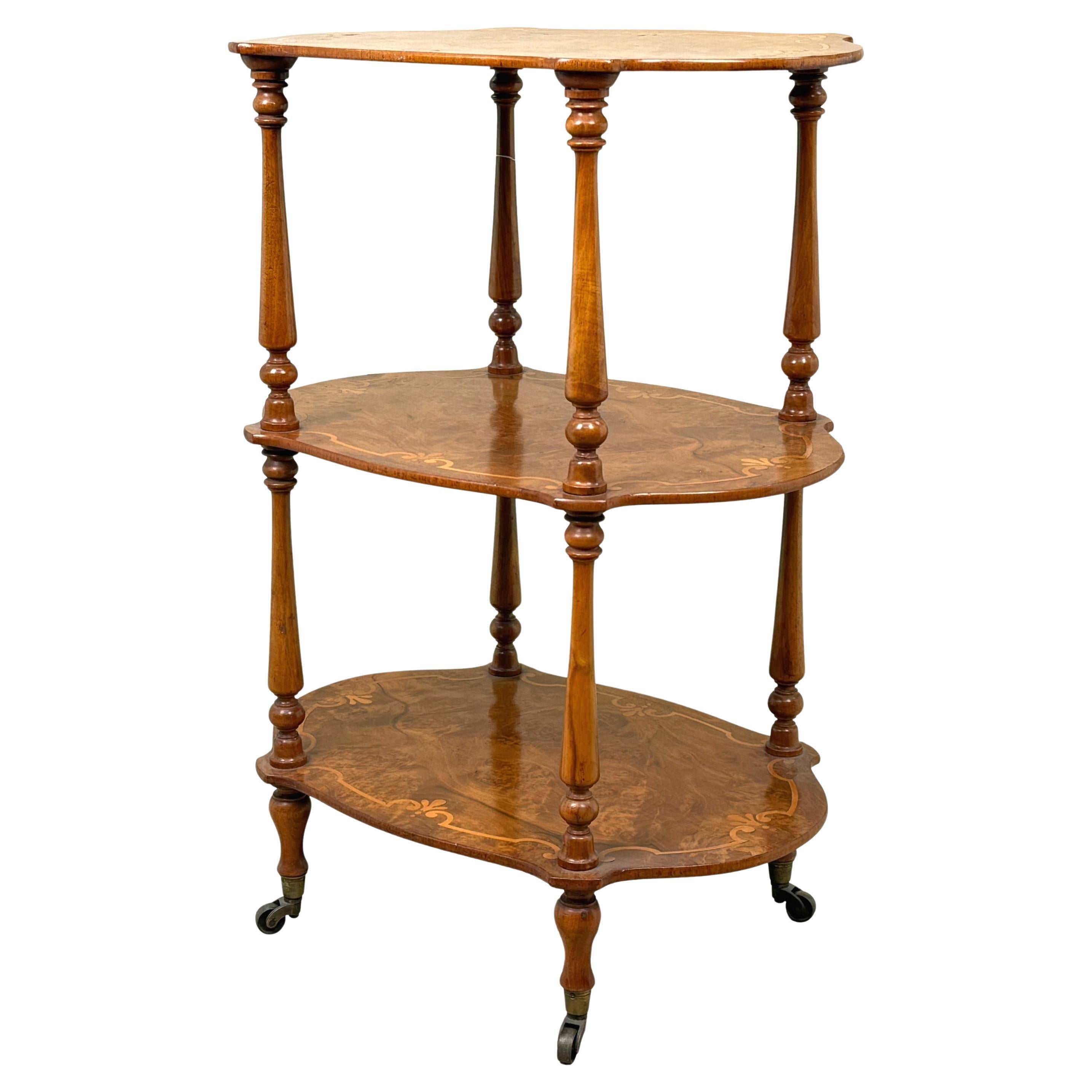 19th Century Small Burr Walnut Étagère Whatnot Victorian
