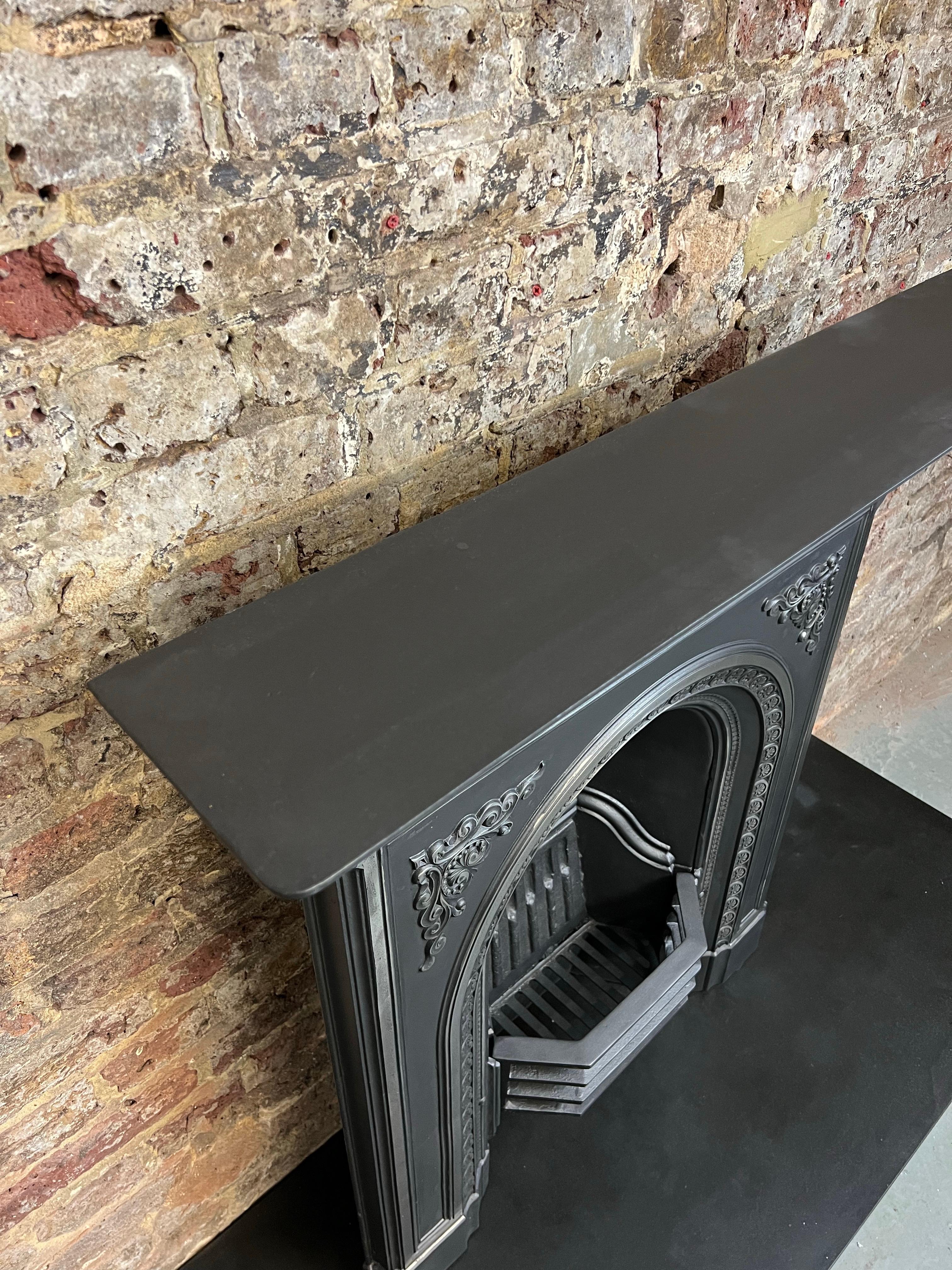 European 19th Century Small Cast Iron Fireplace Mantlepiece For Sale