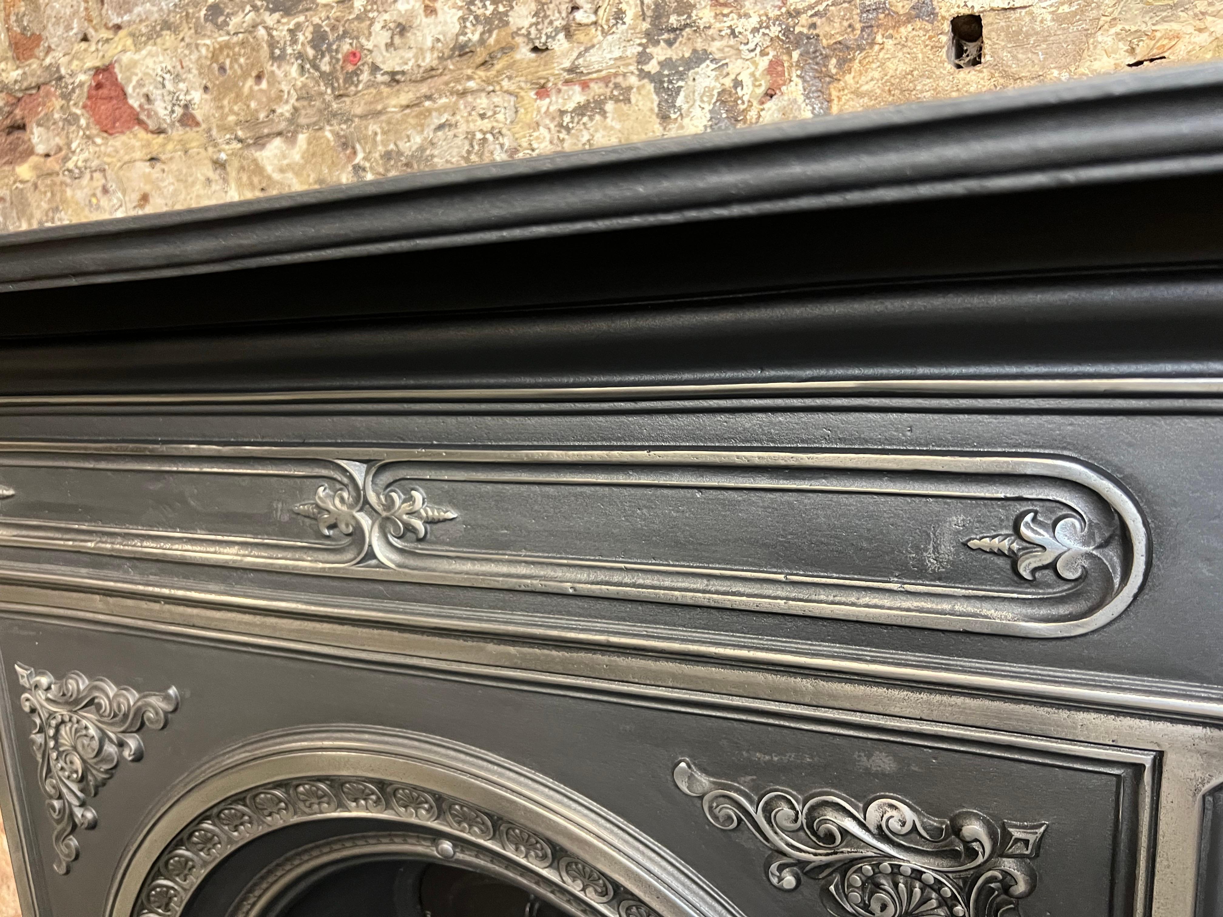Blackened 19th Century Small Cast Iron Fireplace Mantlepiece For Sale
