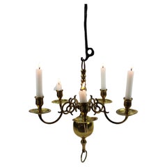 19th Century small Chandelier Brass Dutch 6 armed candle crown The Netherlands