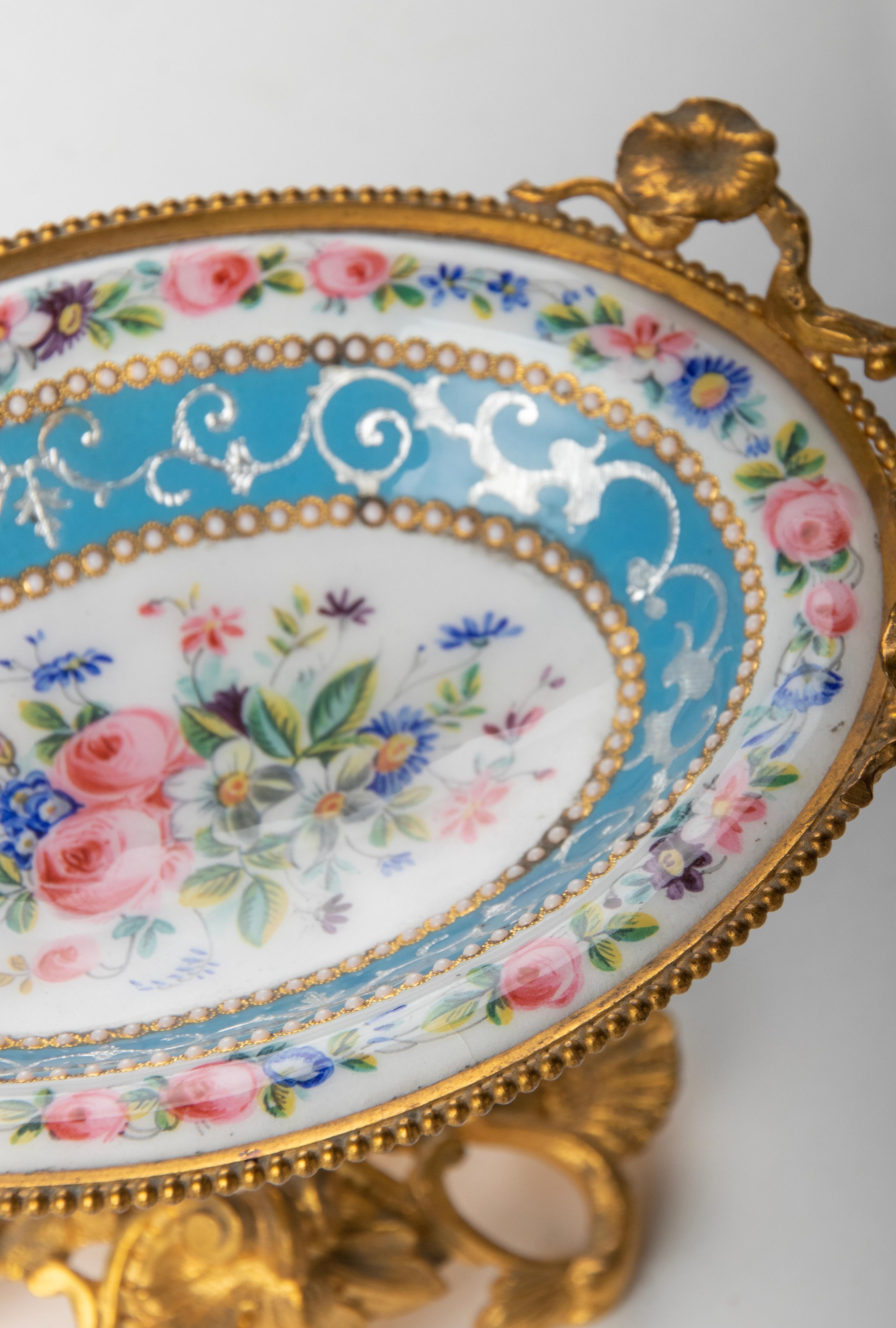 19th Century Small Dish Hand Painted Enamel and Ormolu Bronze For Sale 9