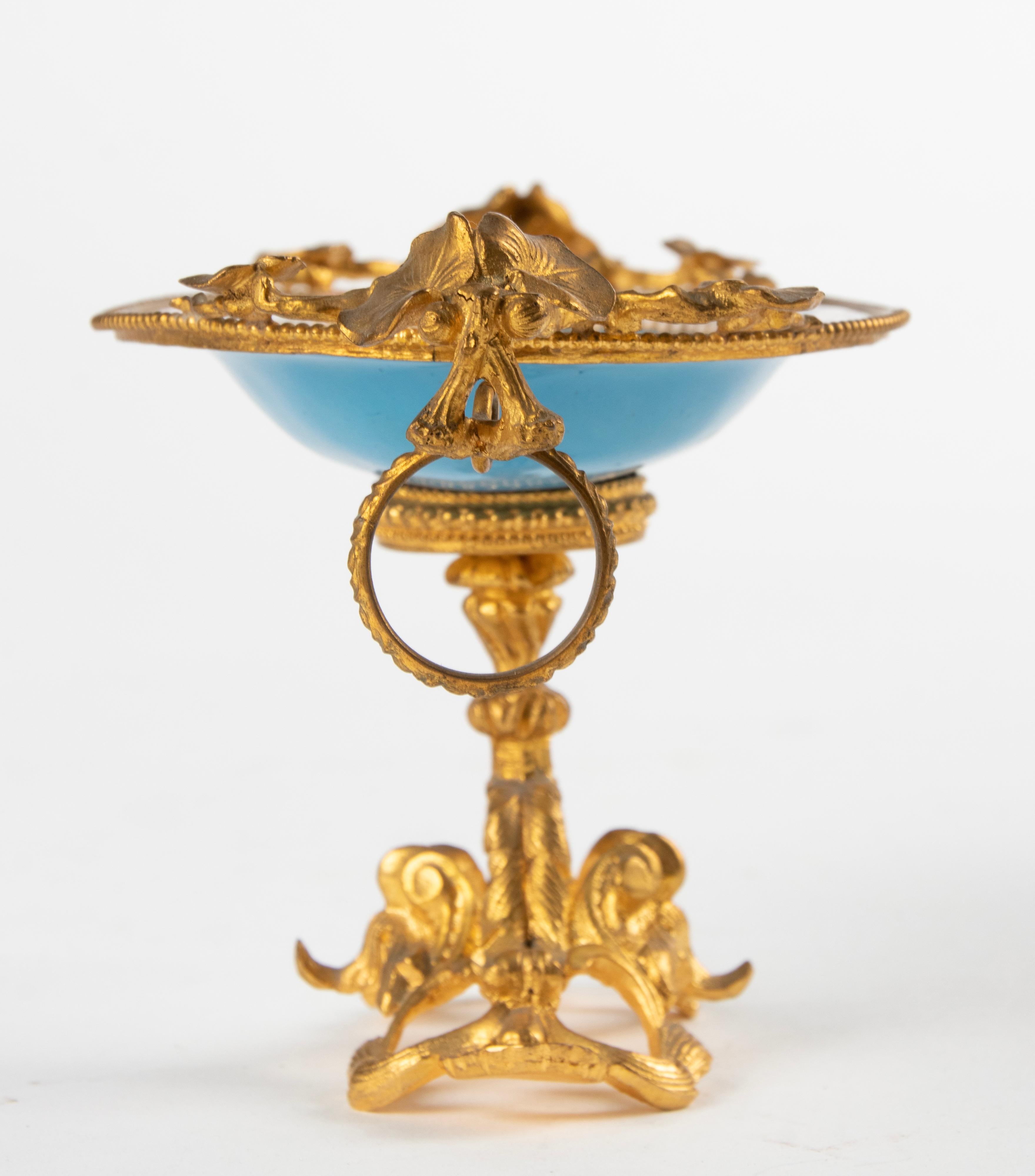 Late 19th Century 19th Century Small Dish Hand Painted Enamel and Ormolu Bronze For Sale