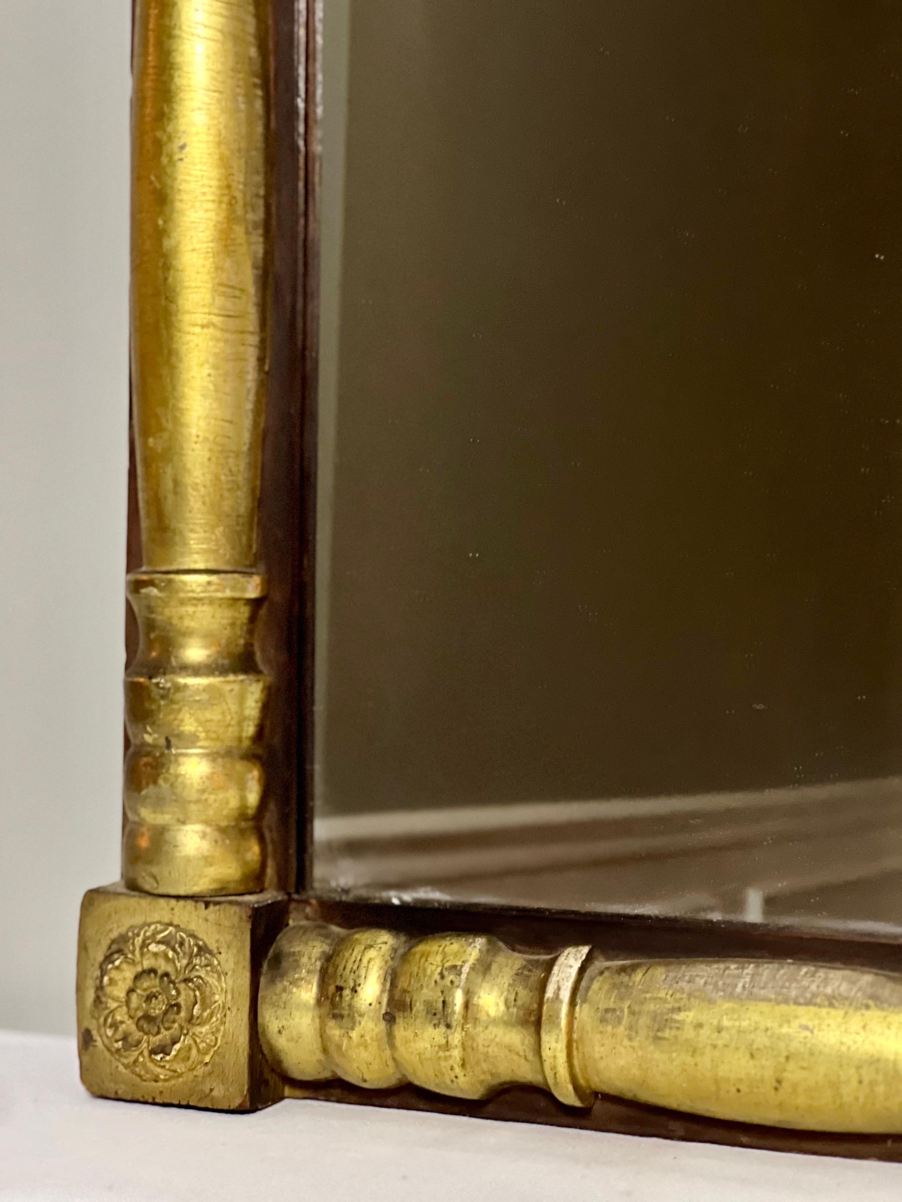 19. Jahrhundert Kleine Empire Giltwood Trumeau Spiegel mit Malerei im Angebot 8