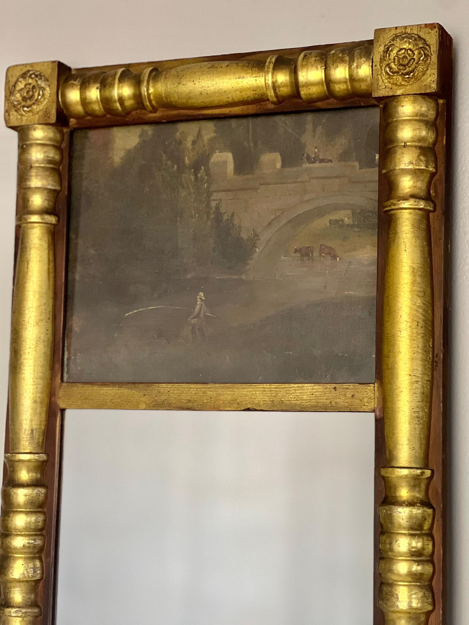 19. Jahrhundert Kleine Empire Giltwood Trumeau Spiegel mit Malerei (Handbemalt) im Angebot