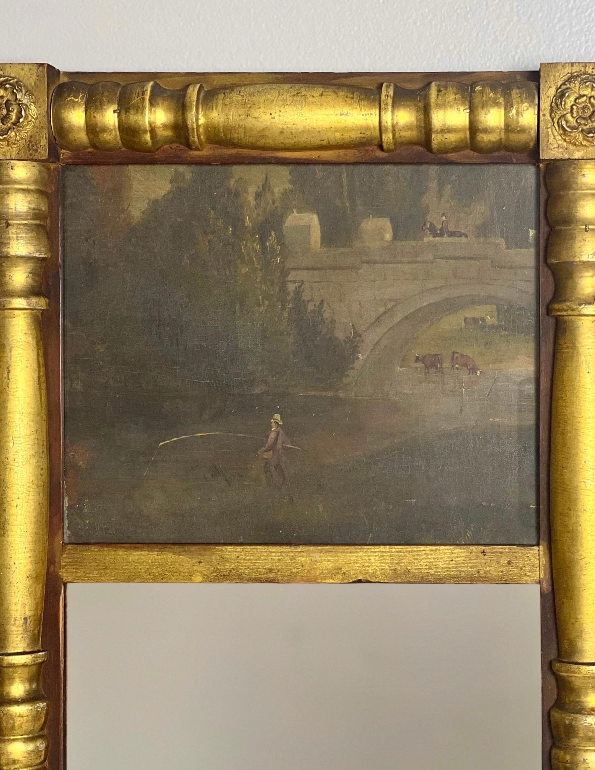 19. Jahrhundert Kleine Empire Giltwood Trumeau Spiegel mit Malerei im Zustand „Gut“ im Angebot in Doylestown, PA
