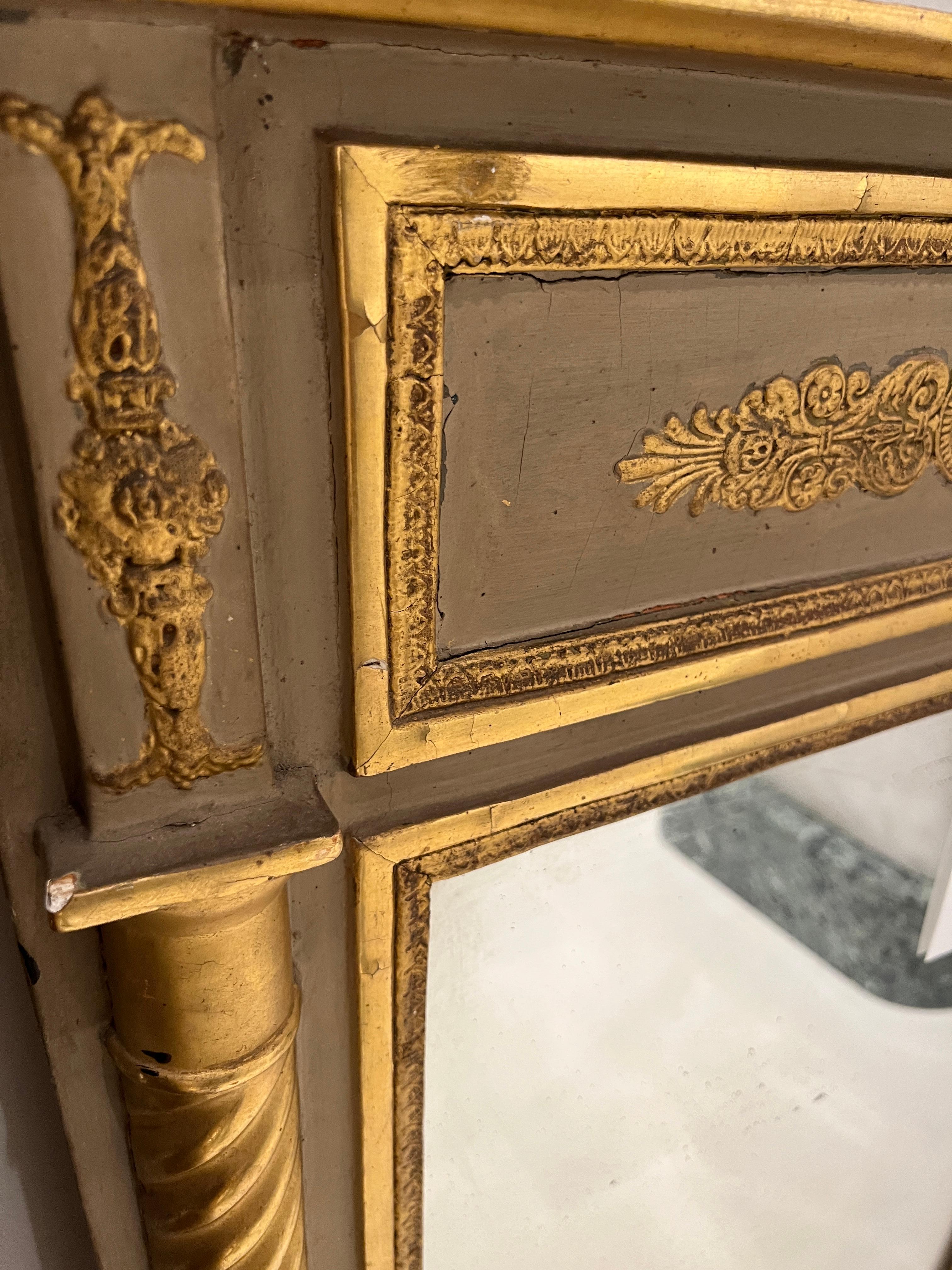 19th Century Small Empire Mirror with Water Gilding In Fair Condition For Sale In New Orleans, LA