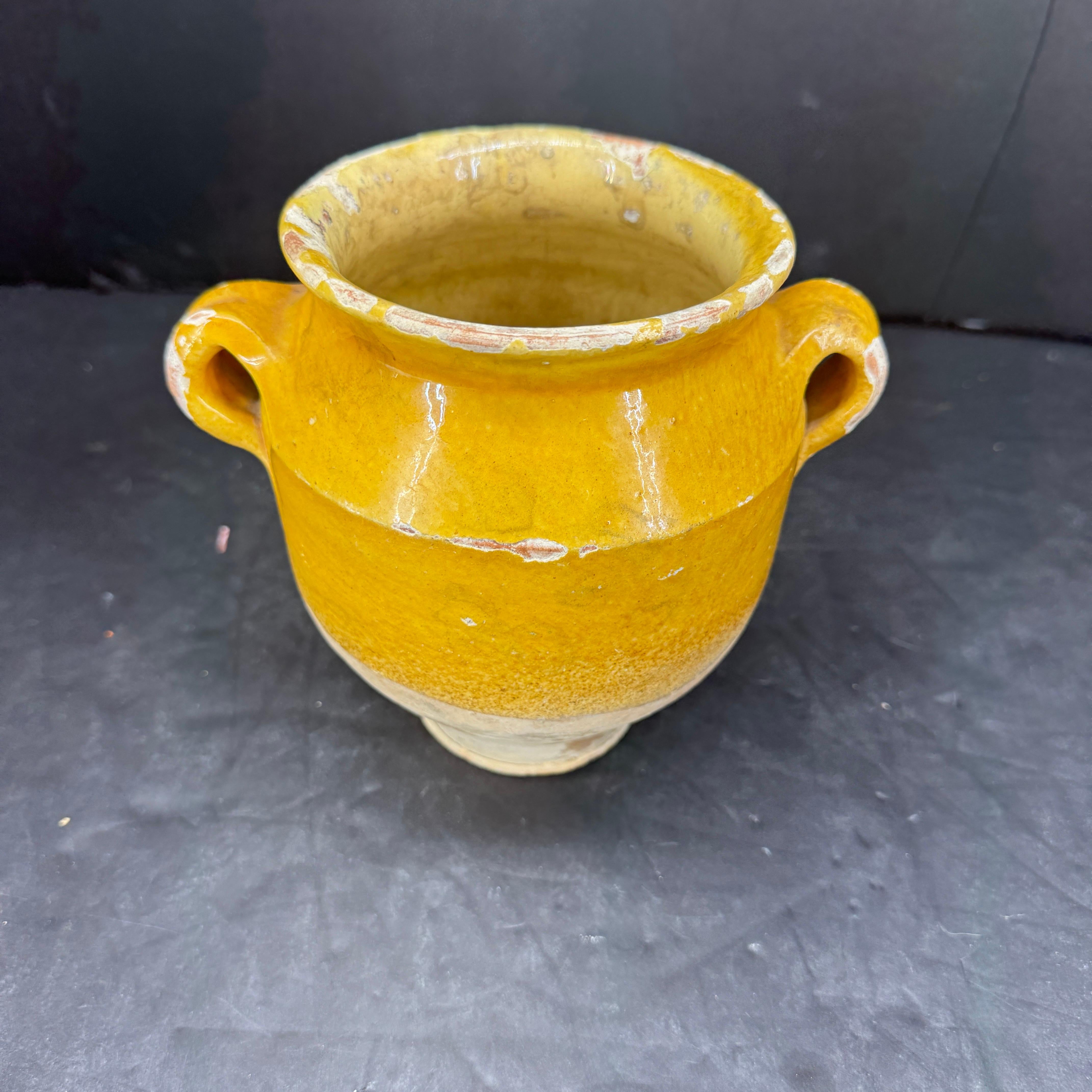 19th Century Small French Glazed Confit Pot in Yellow 6