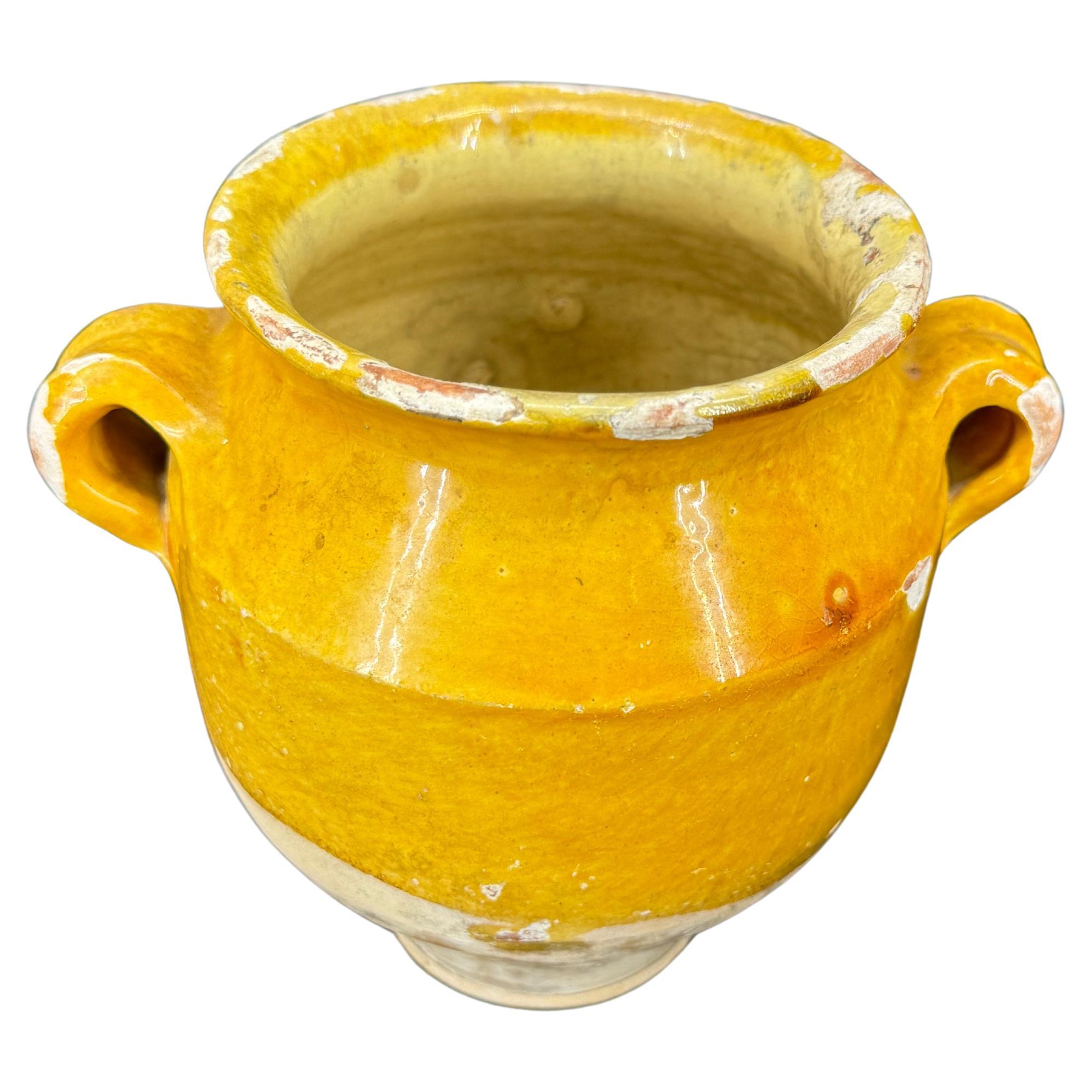 French Provincial 19th Century Small French Glazed Confit Pot in Yellow