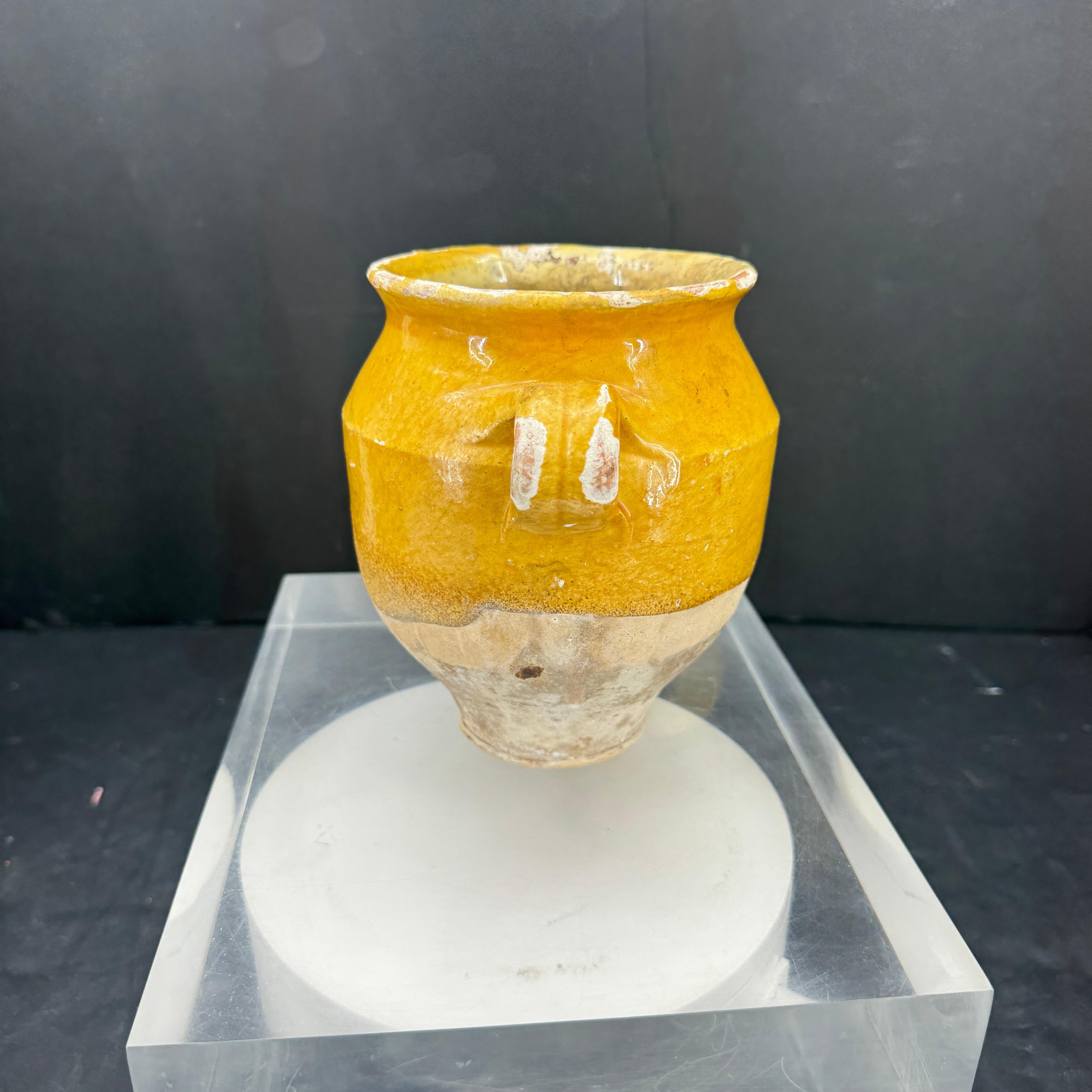 19th Century Small French Glazed Confit Pot in Yellow 1