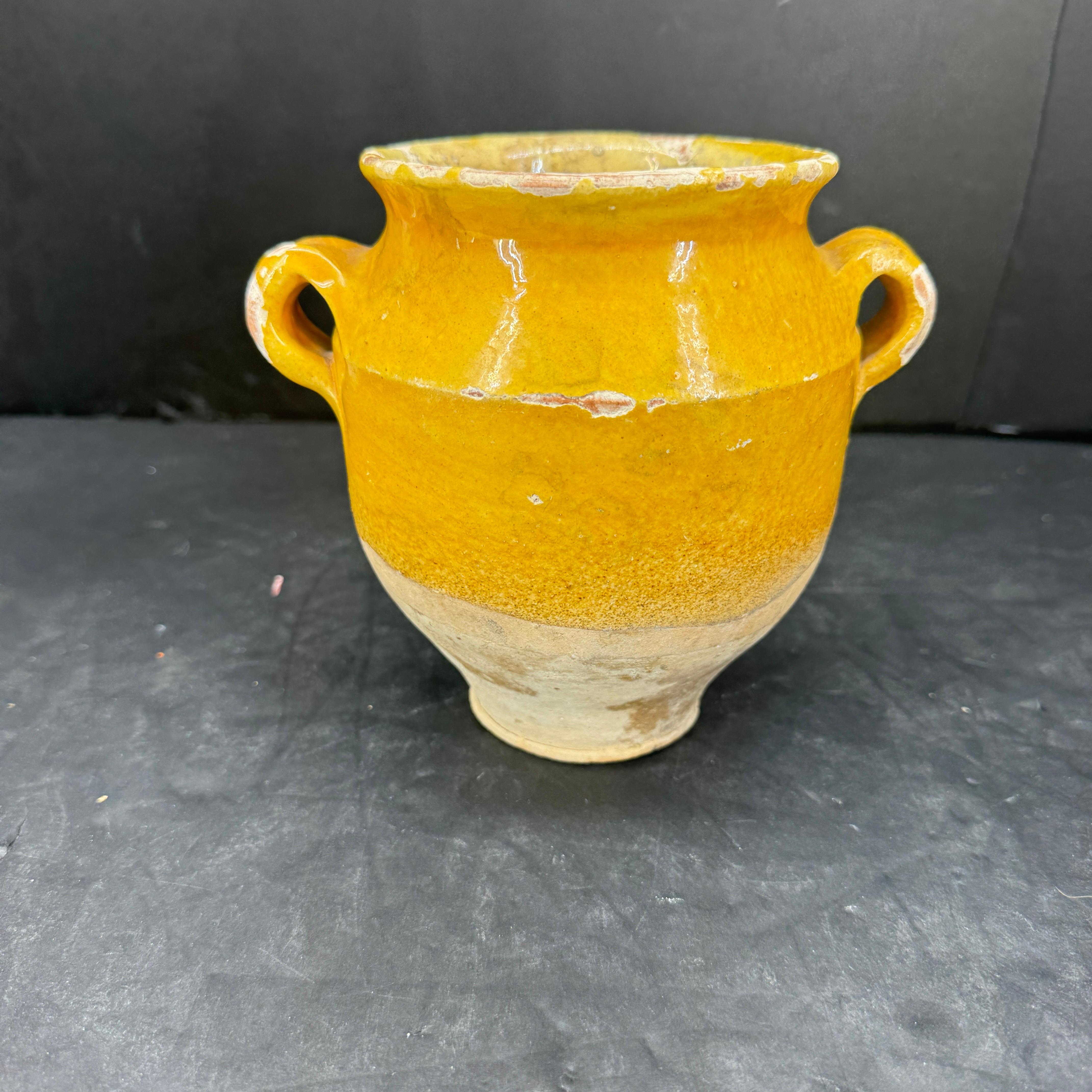 19th Century Small French Glazed Confit Pot in Yellow 2