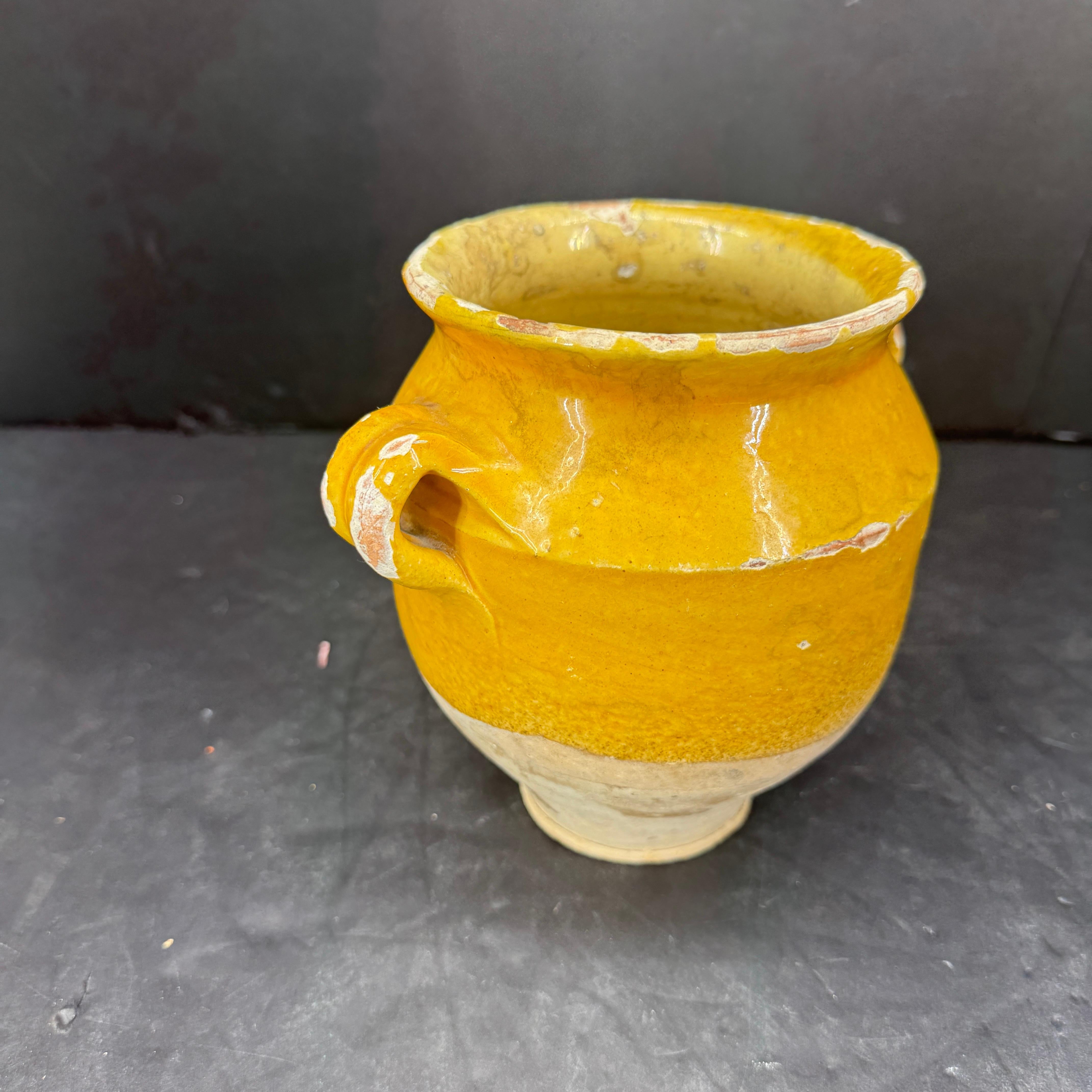 19th Century Small French Glazed Confit Pot in Yellow 3