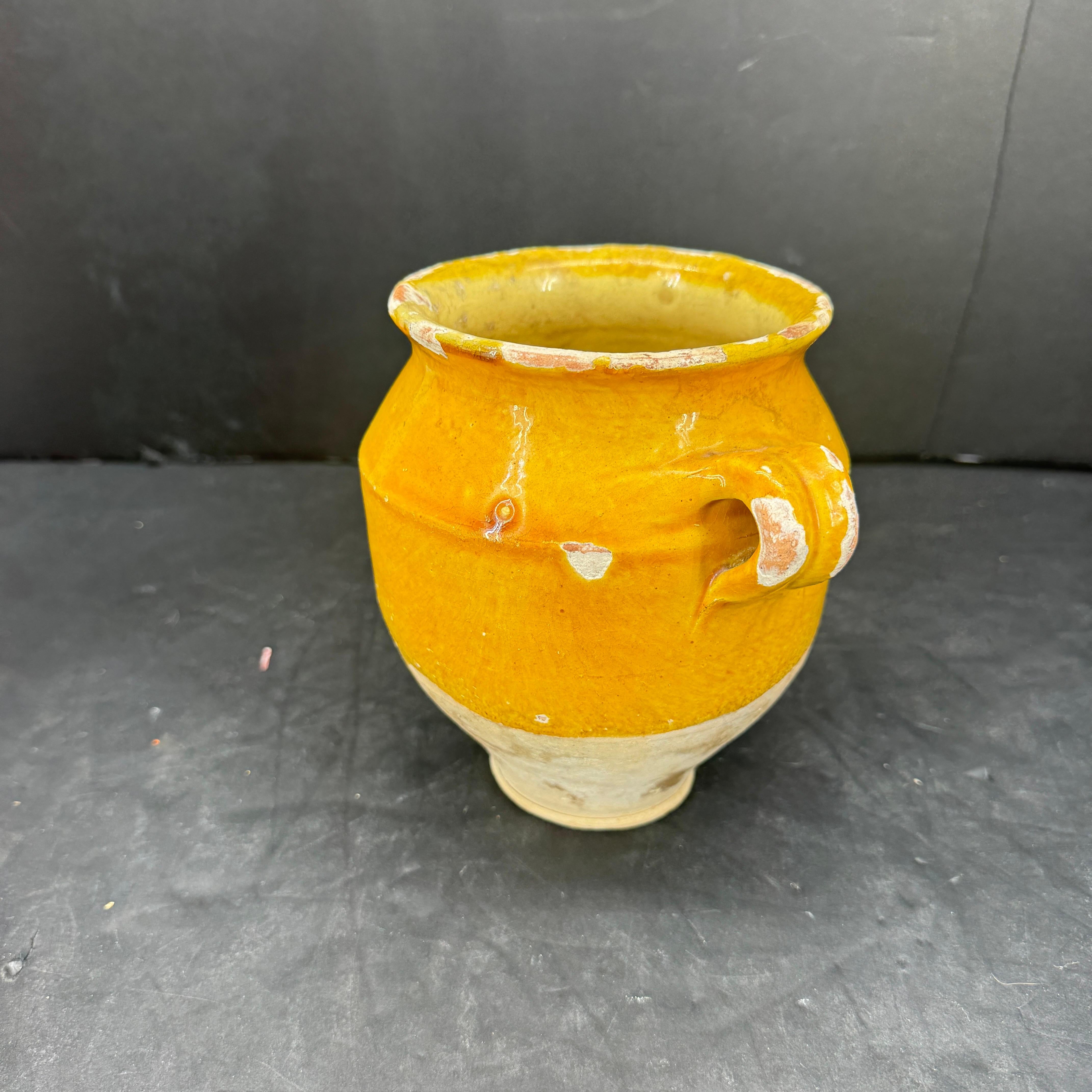 19th Century Small French Glazed Confit Pot in Yellow 4