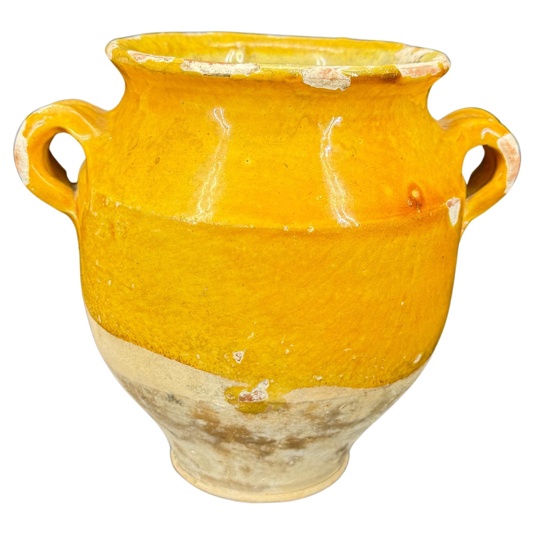 19th Century Small French Glazed Confit Pot in Yellow