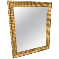 Antique 19th Century Small French Water Gilded Mirror with Ribbed Frame