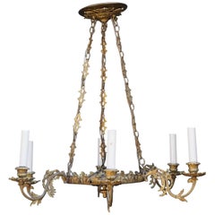 Antique 19th Century Small Gilt Bronze and Purple Glass Chandelier