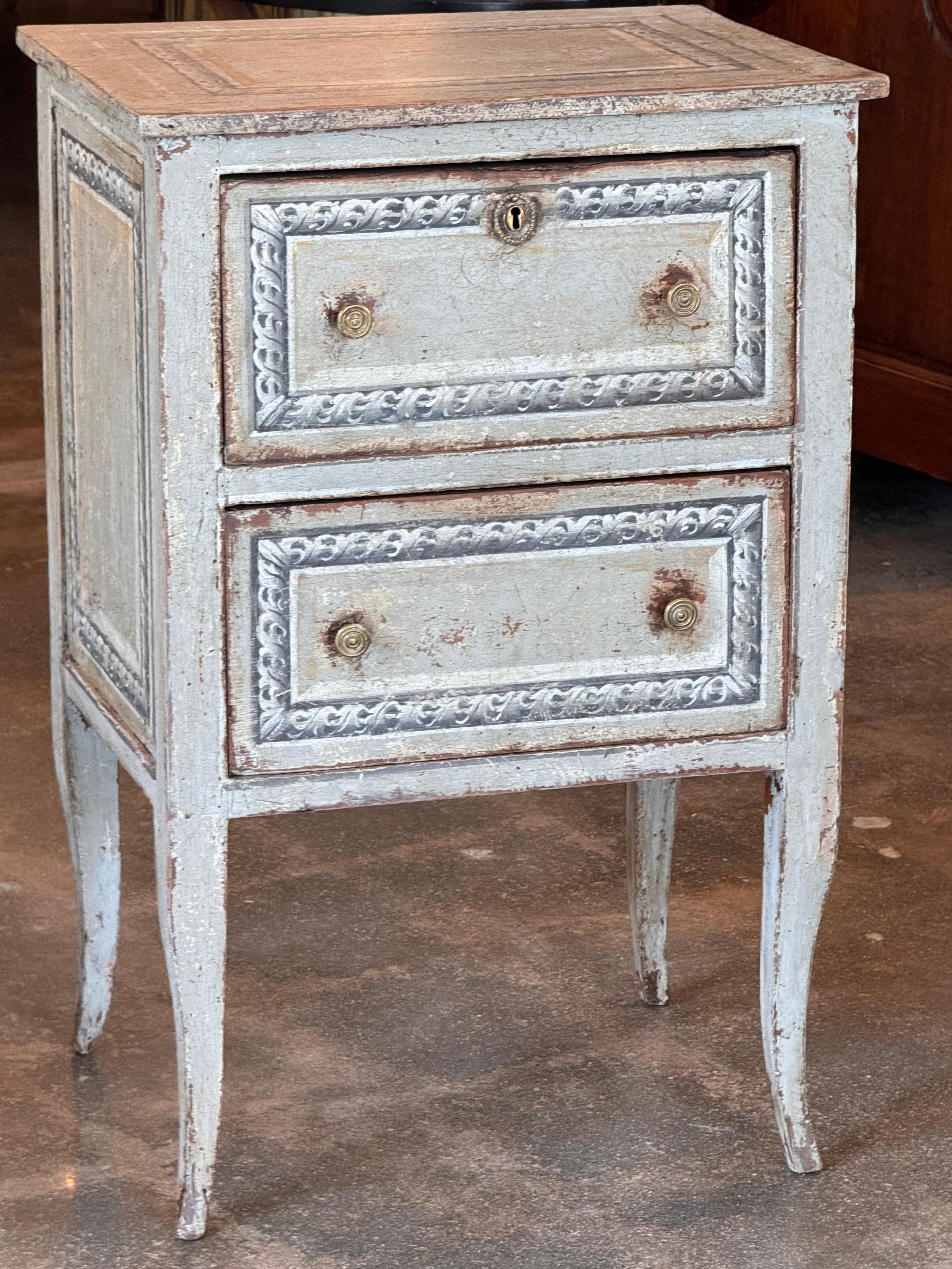 Brass 19th Century Small Italian Painted Commode For Sale