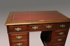 19th Century Small Mahogany Pedestal Desk with Red Leather Top