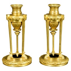 19th Century Small Pair of French Chiseled Gilded Bronze Candlesticks