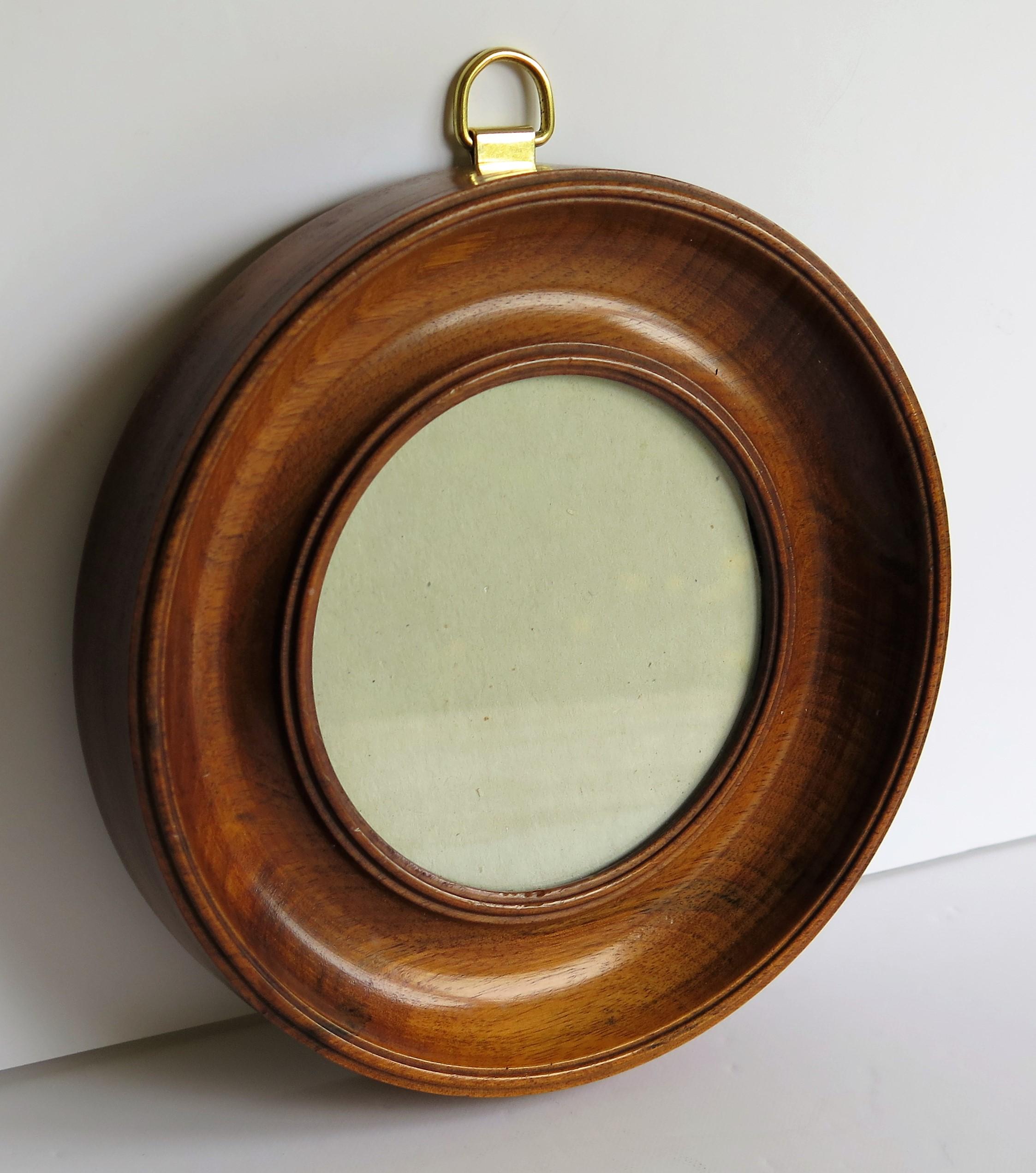 Brass 19th Century Small Picture or Photo Frame Hand Turned Mahogany Wall Hanging